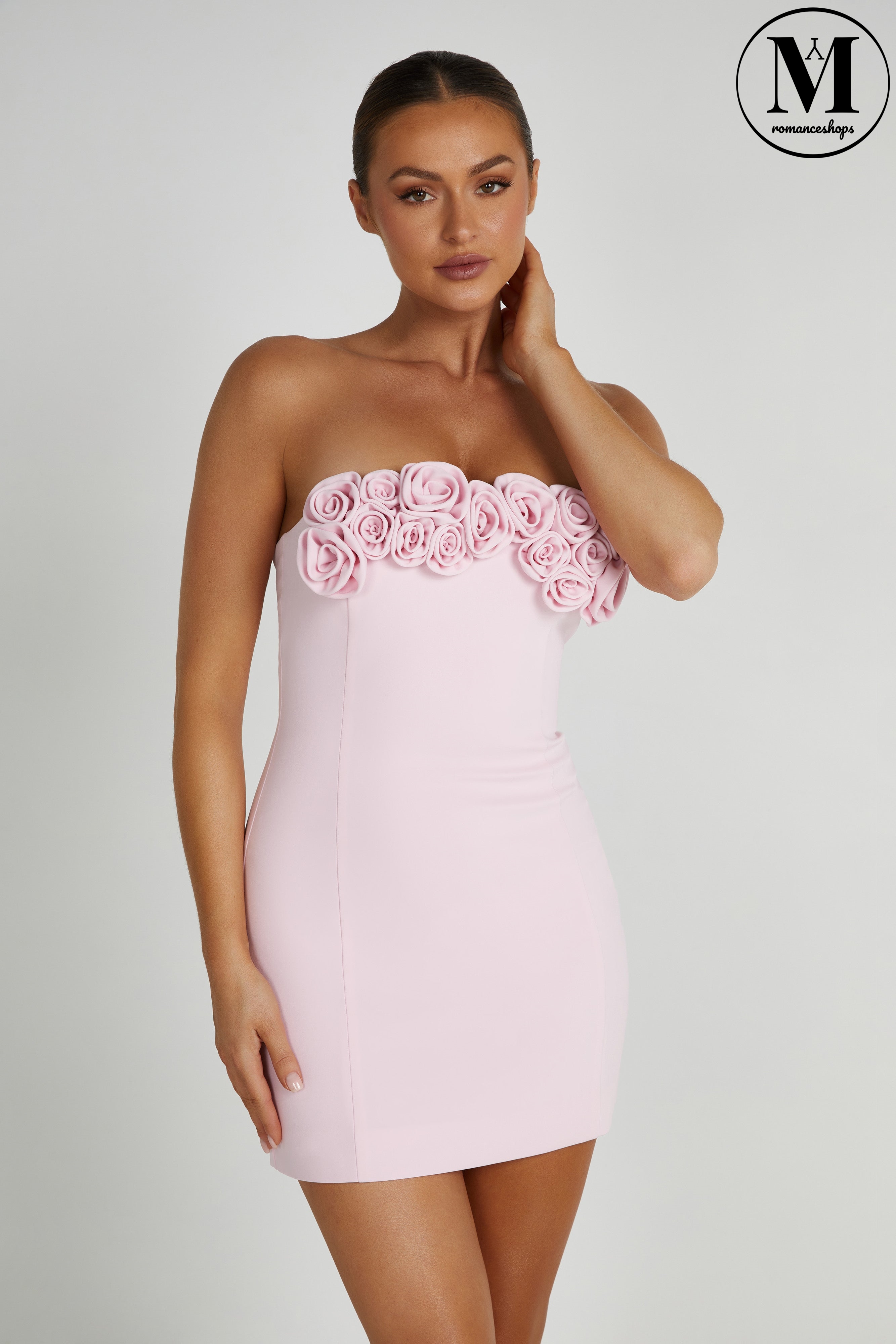 MESHKI Valentine's Day roses Mini Dress - Blush Pink