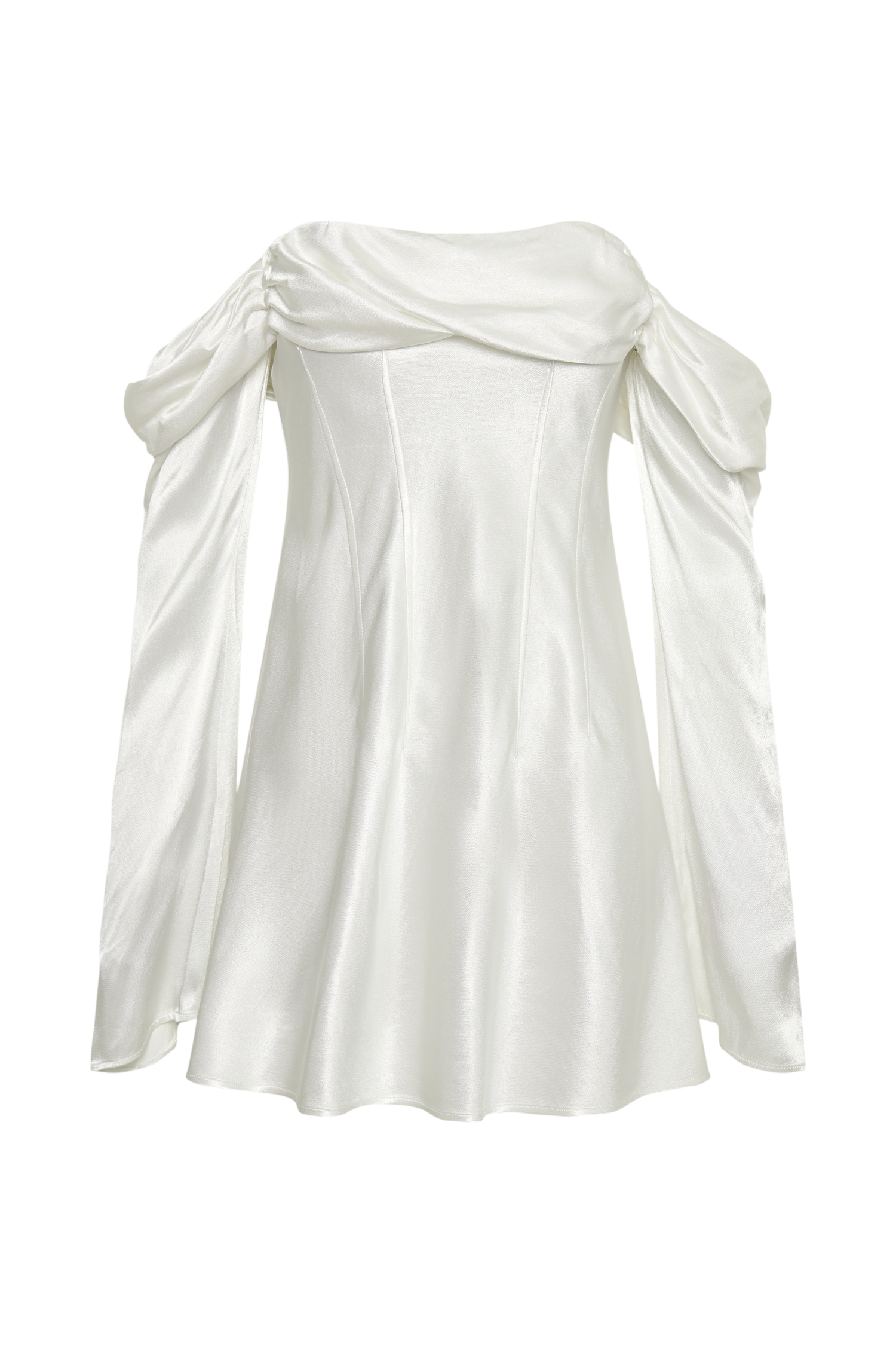 MESHKI Giselle Off Shoulder Satin Mini Dress - White