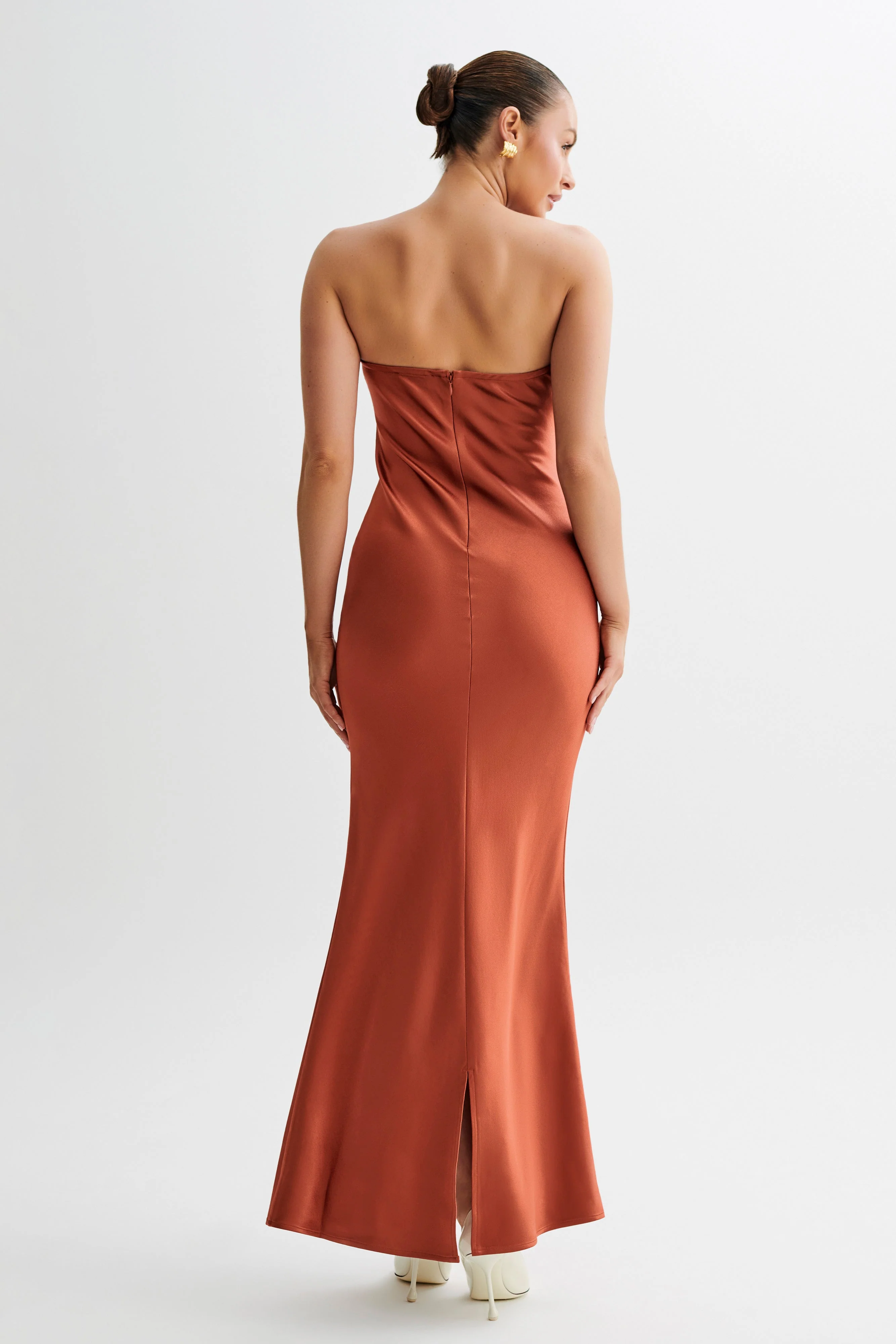 MESHKI Claudette Strapless Satin Maxi Dress - Burnt Orange