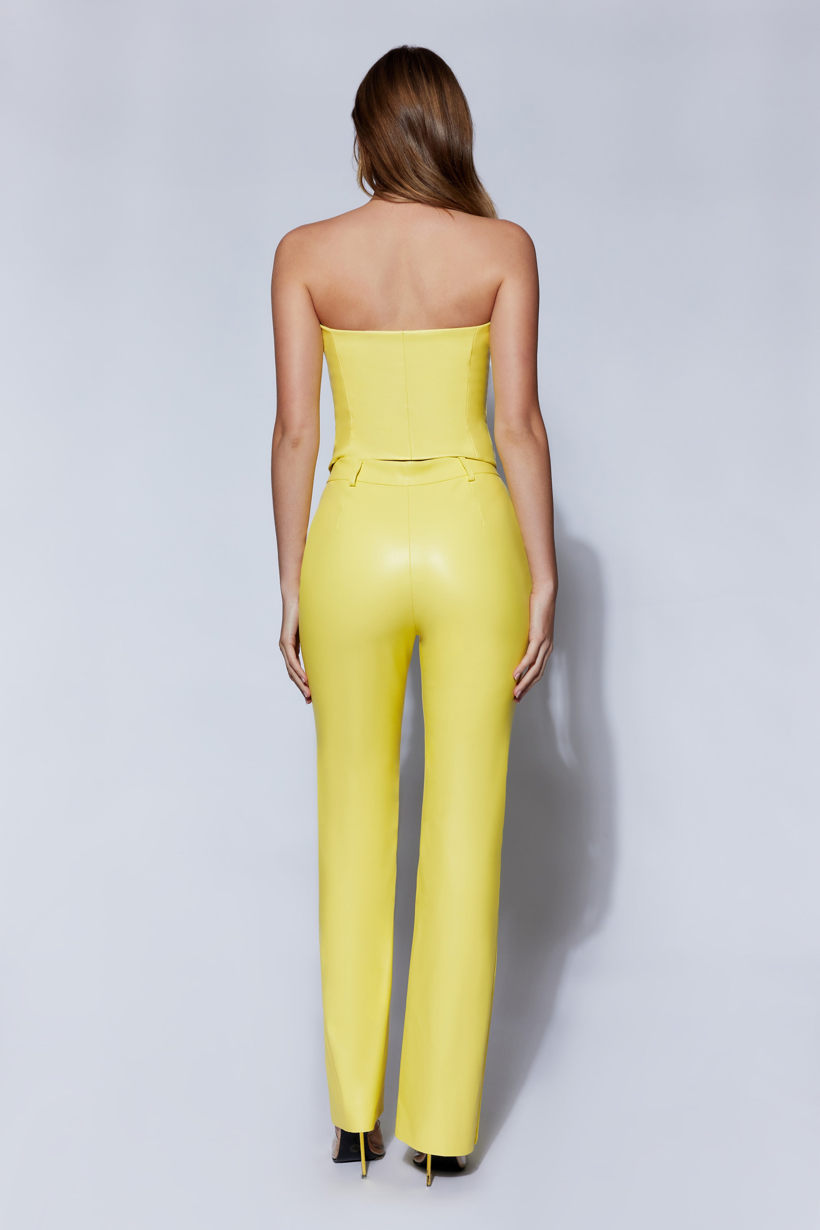 MESHKI Tyra Straight Leg Faux Leather Pants - Lemon