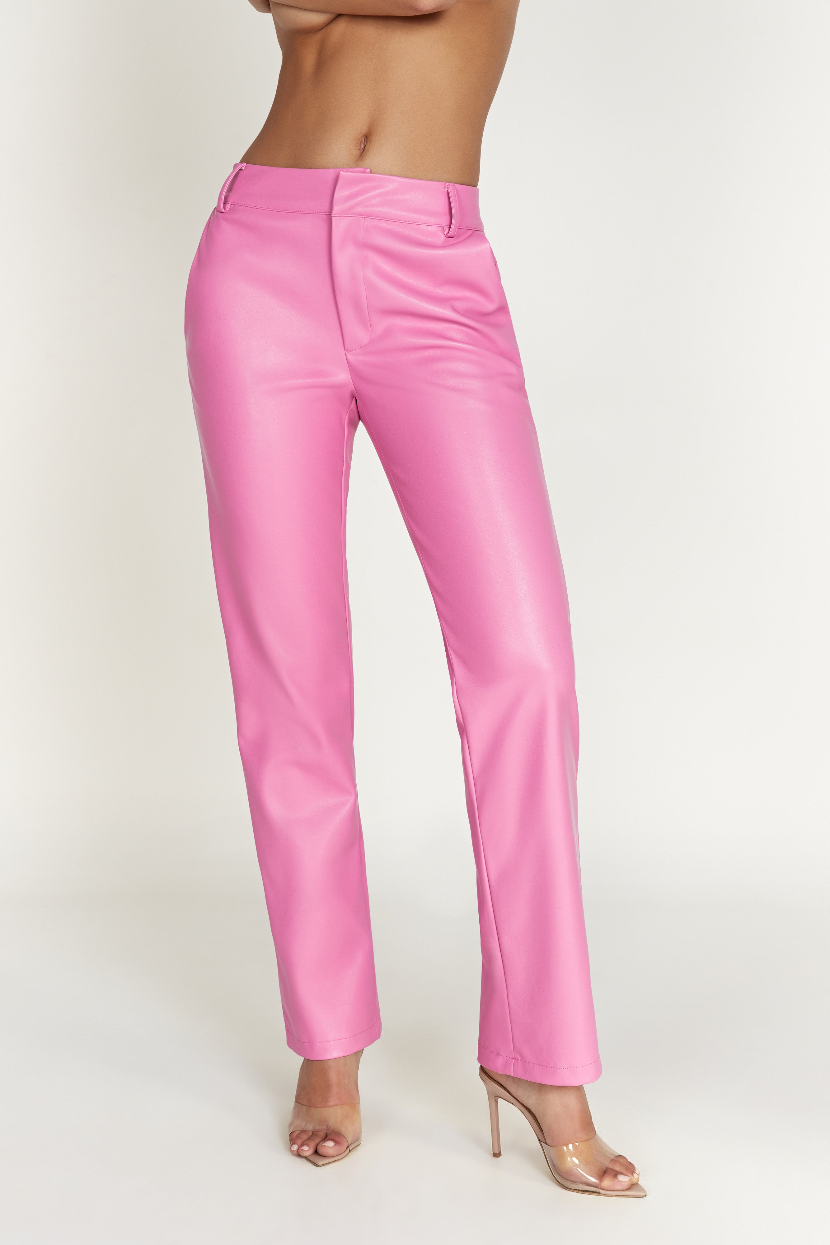 MESHKI Matilda Slouchy Low Rise Faux Leather Pant - Rose Pink