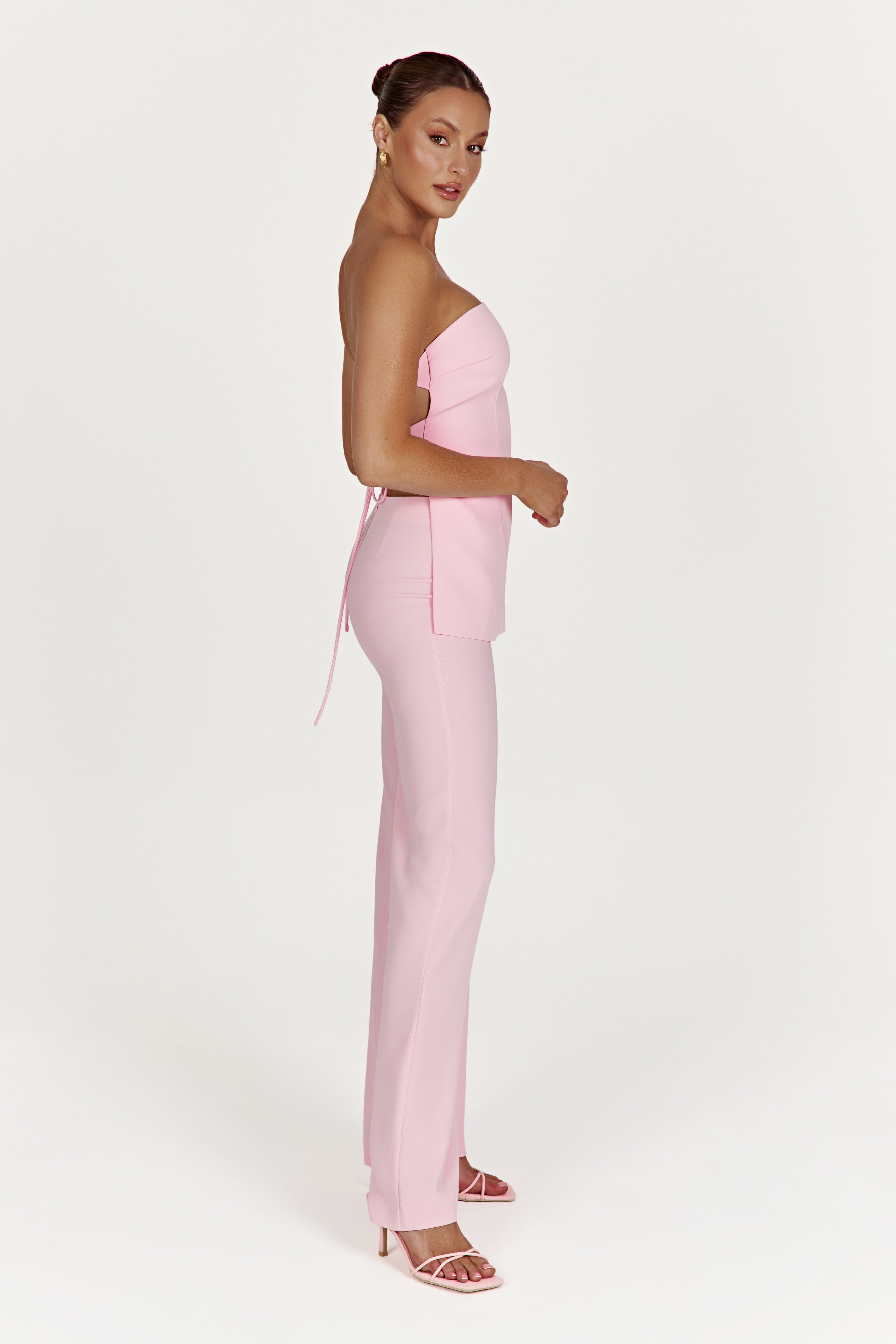 MESHKI Astrid Strapless Back Tie Top - Blush Pink