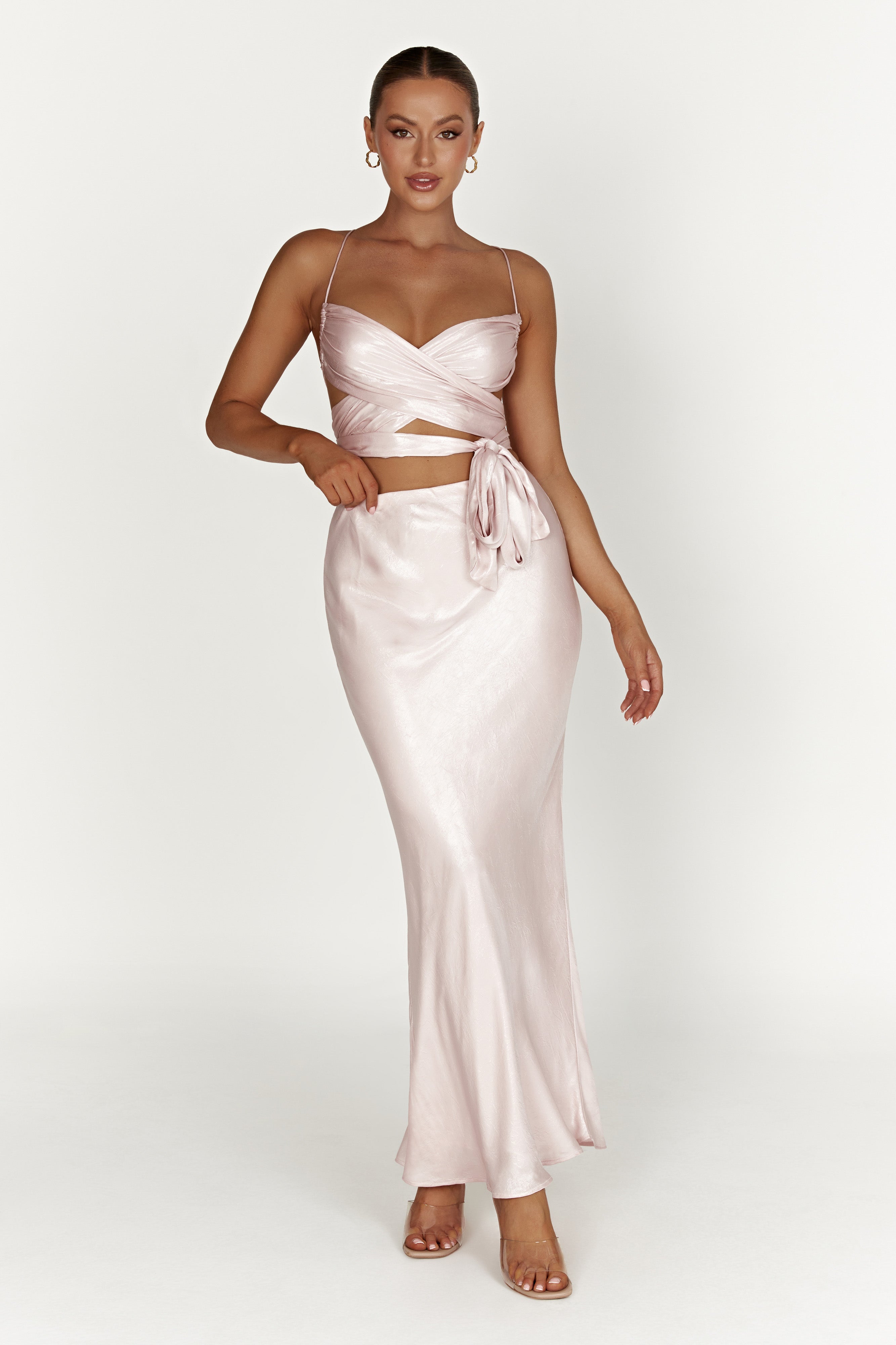MESHKI Raine Satin Maxi Skirt - Blush Pink