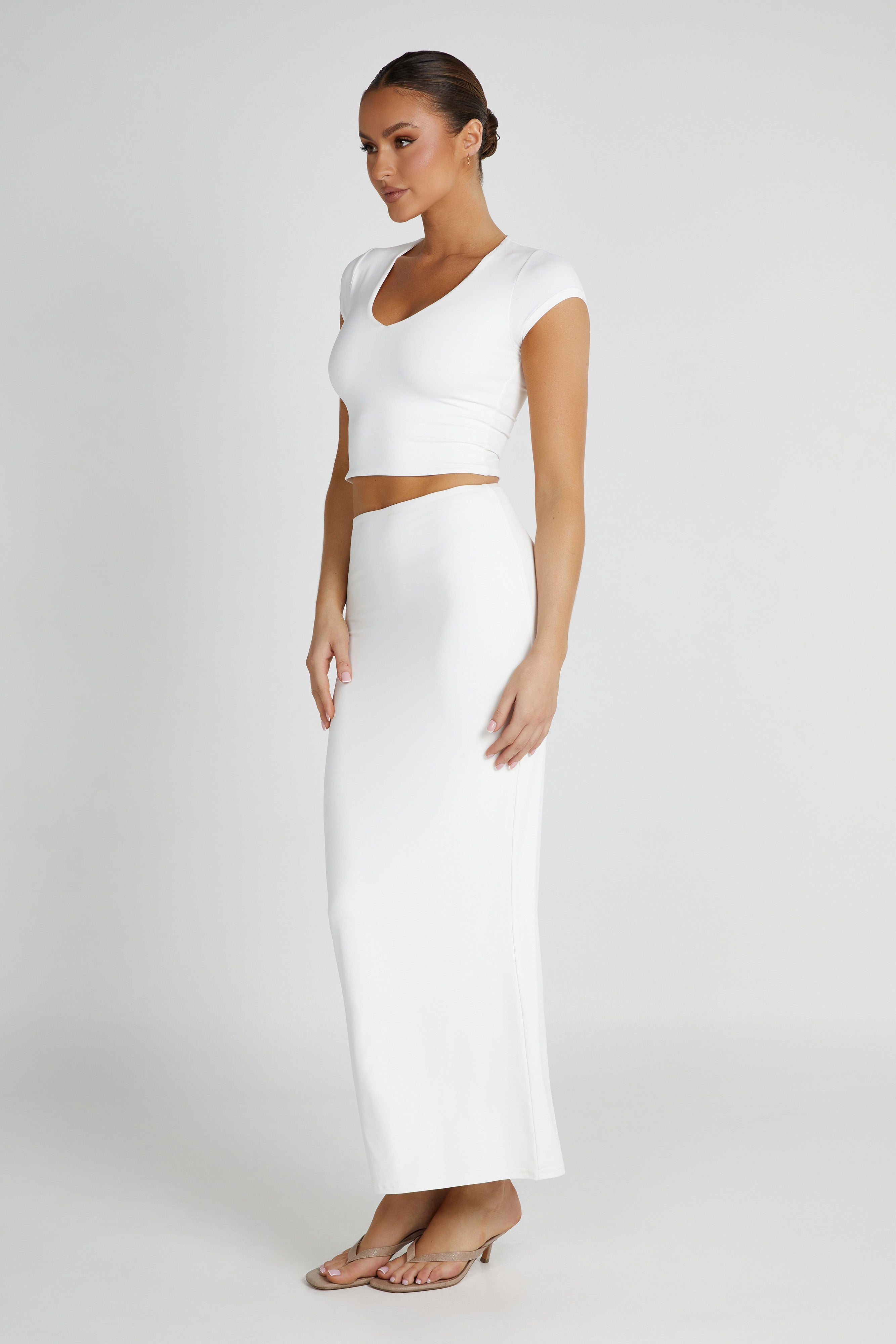 MESHKI Olympia Recycled Nylon Fishtail Maxi Skirt - White