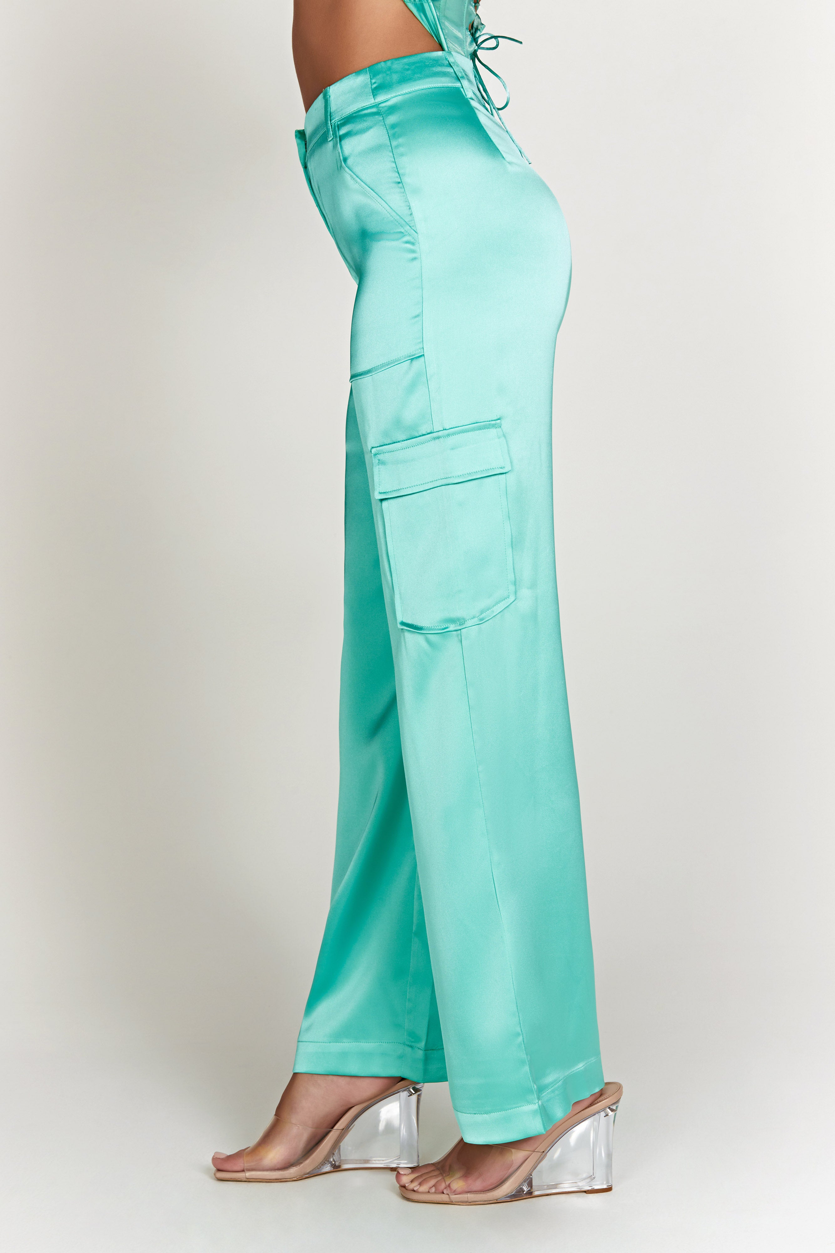 MESHKI Amaya Satin Cargo Pant - Mint