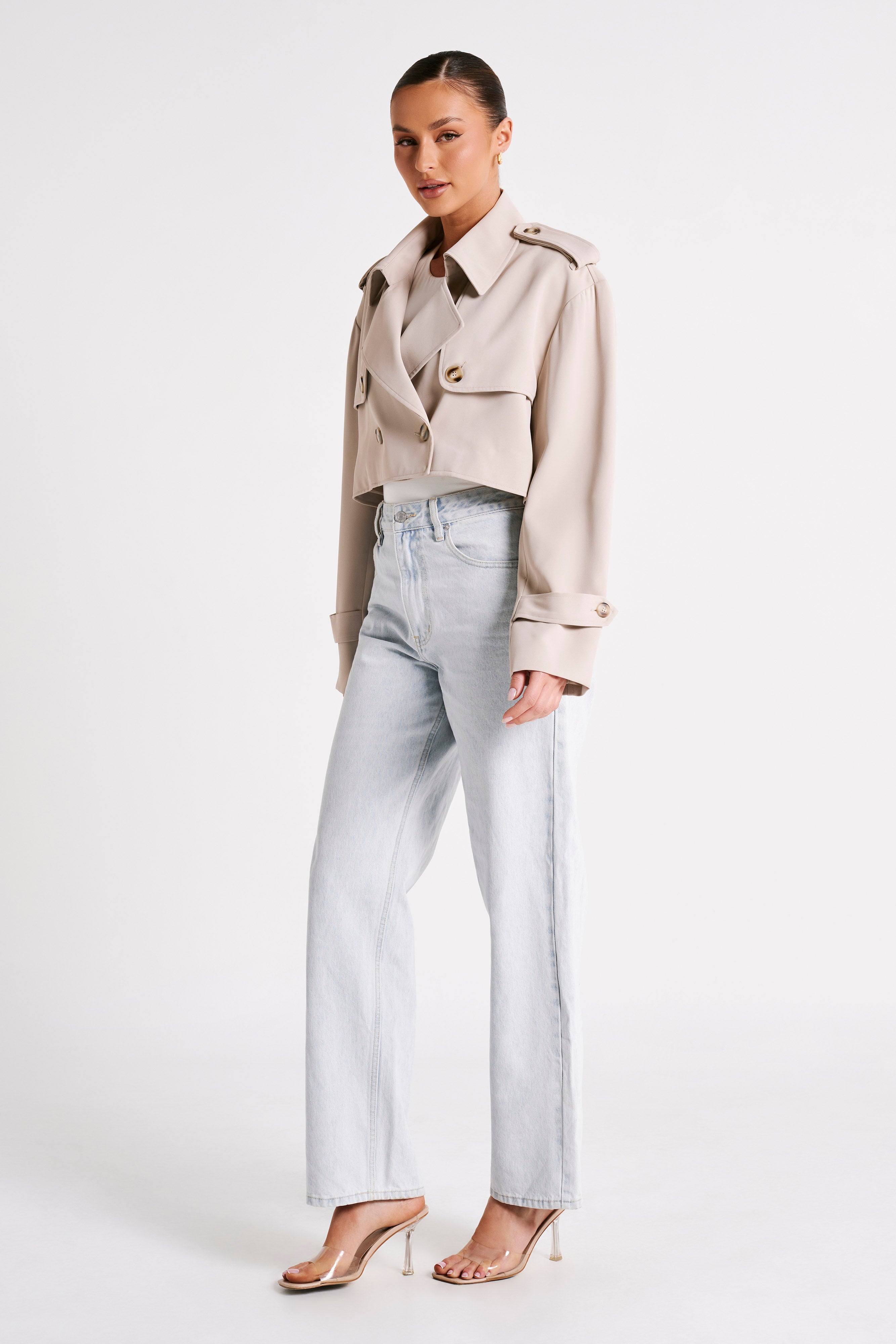 MESHKI Palmer Cropped Trench Coat - Bone