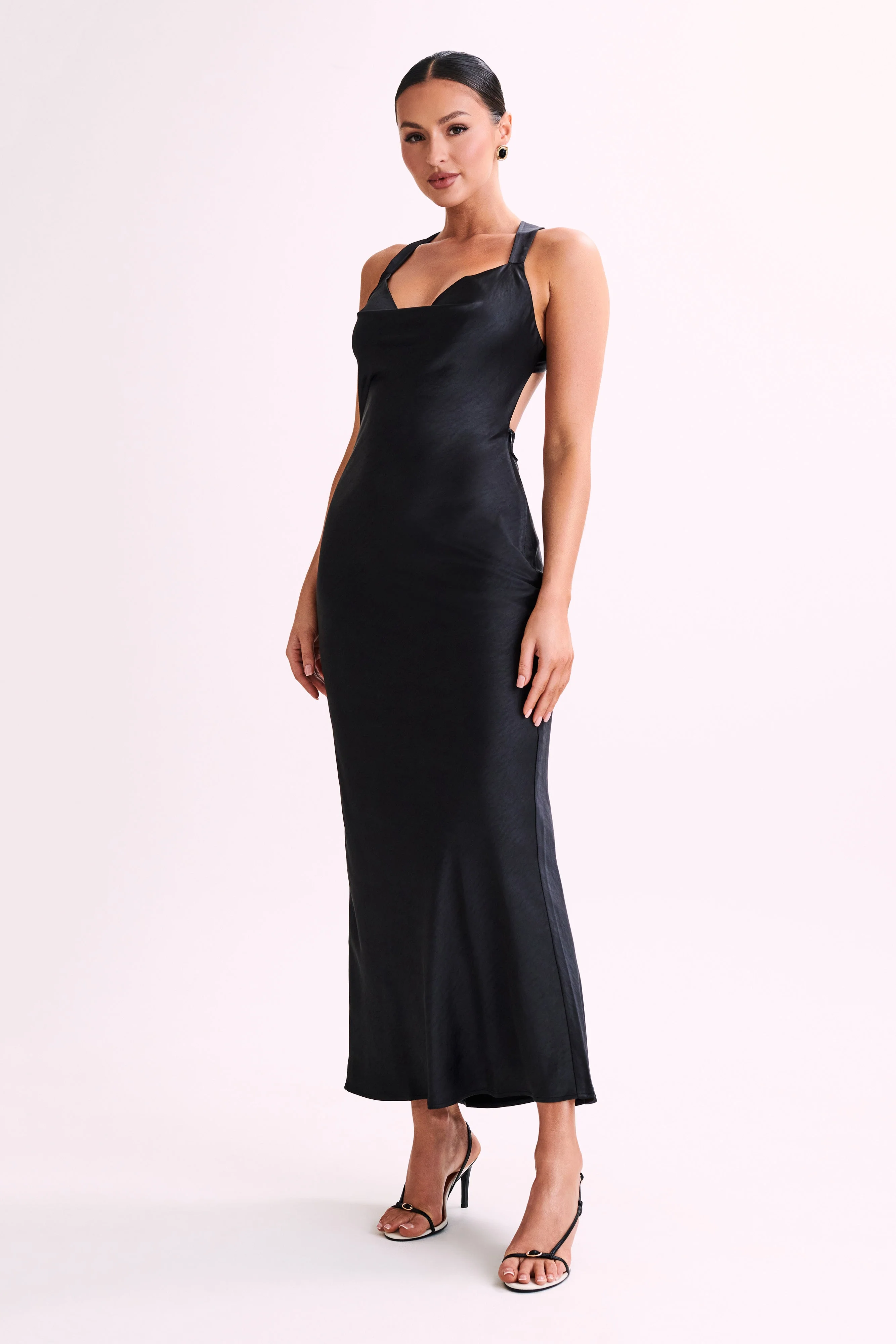 MESHKI Caellie Satin Cowl Maxi Dress - Black