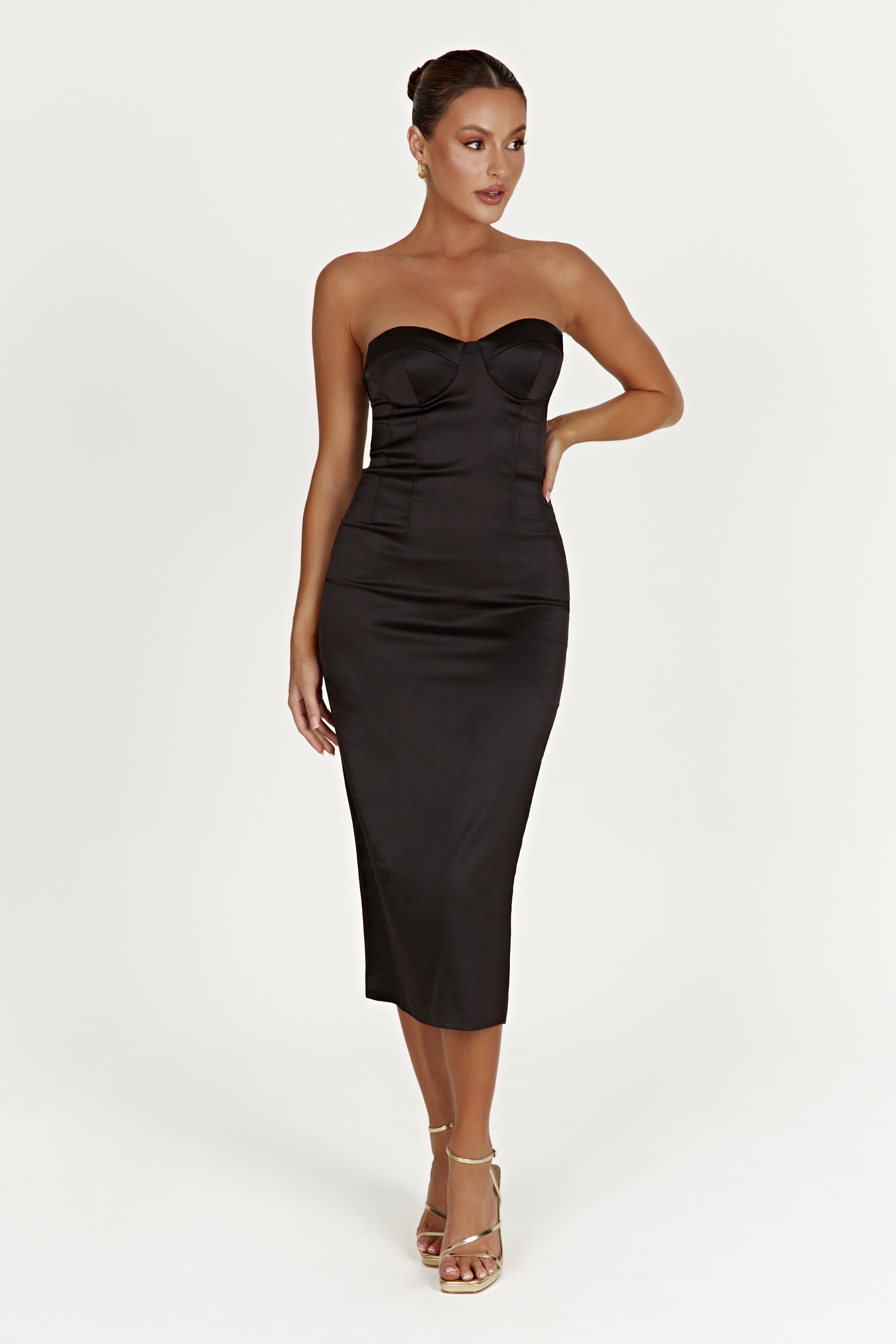 MESHKI Bryony Cupped Bodycon Midi Dress - Black