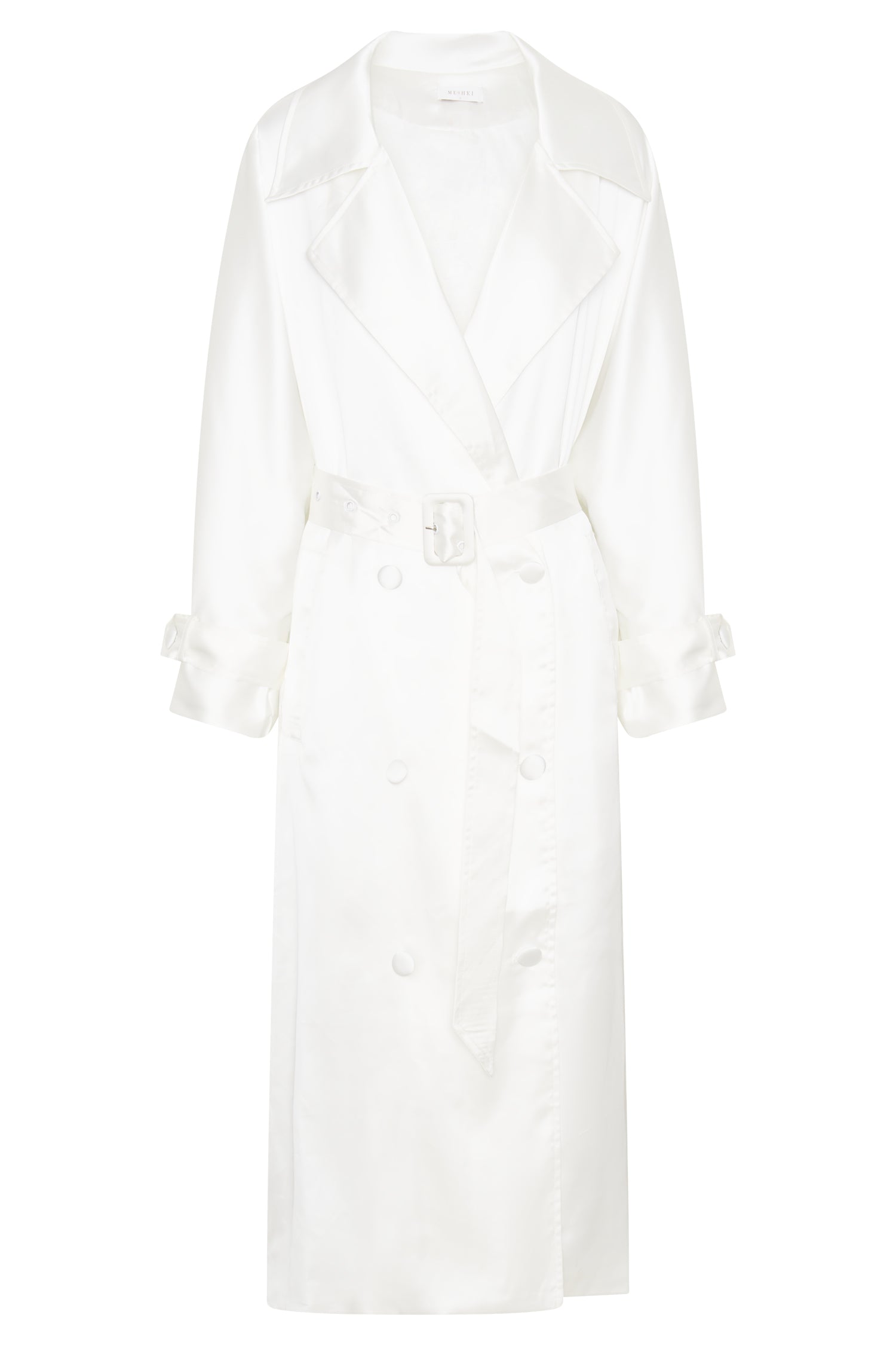 MESHKI Azaela Satin Trench Coat - White
