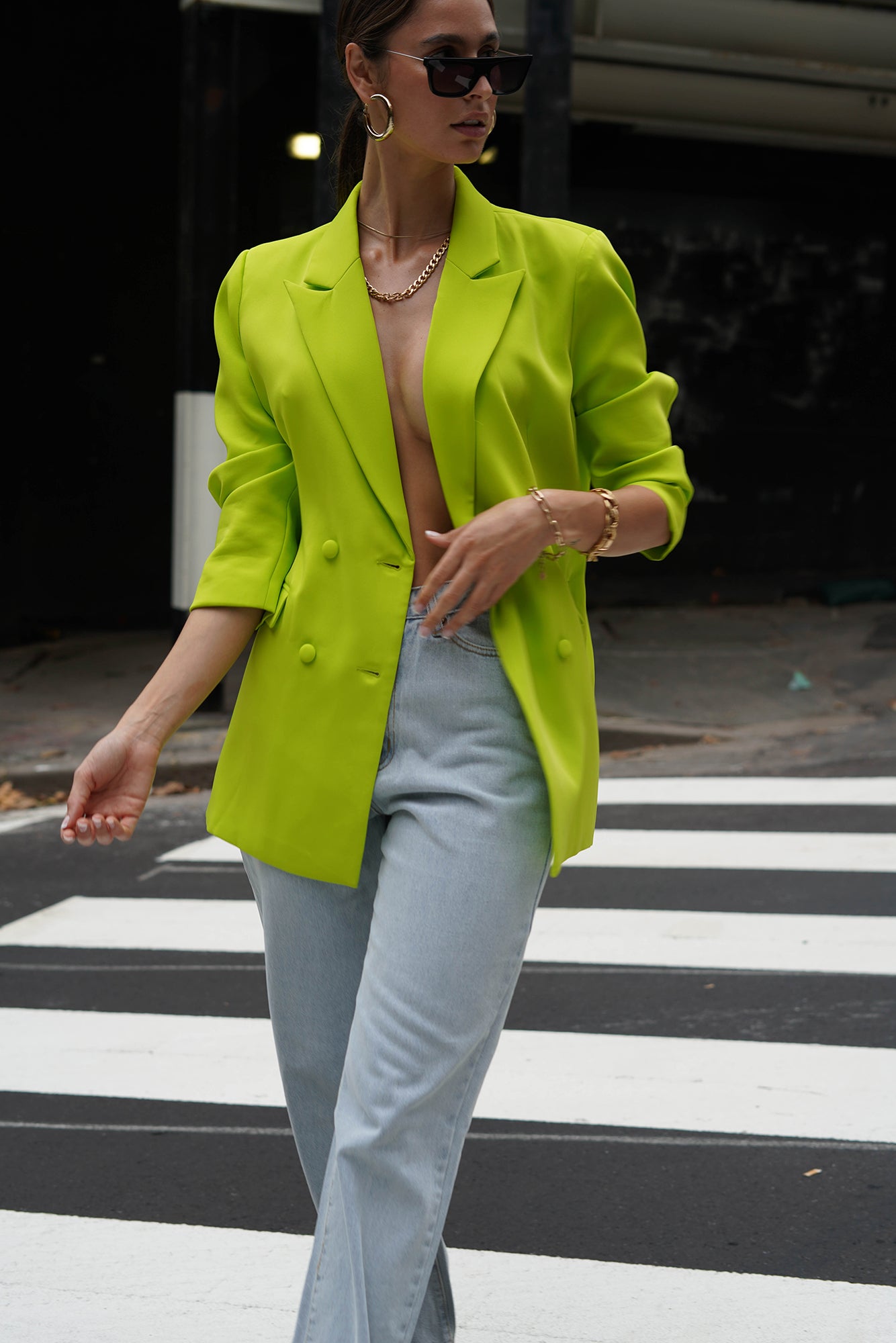 MESHKI Madison Oversized Blazer - Lime Green