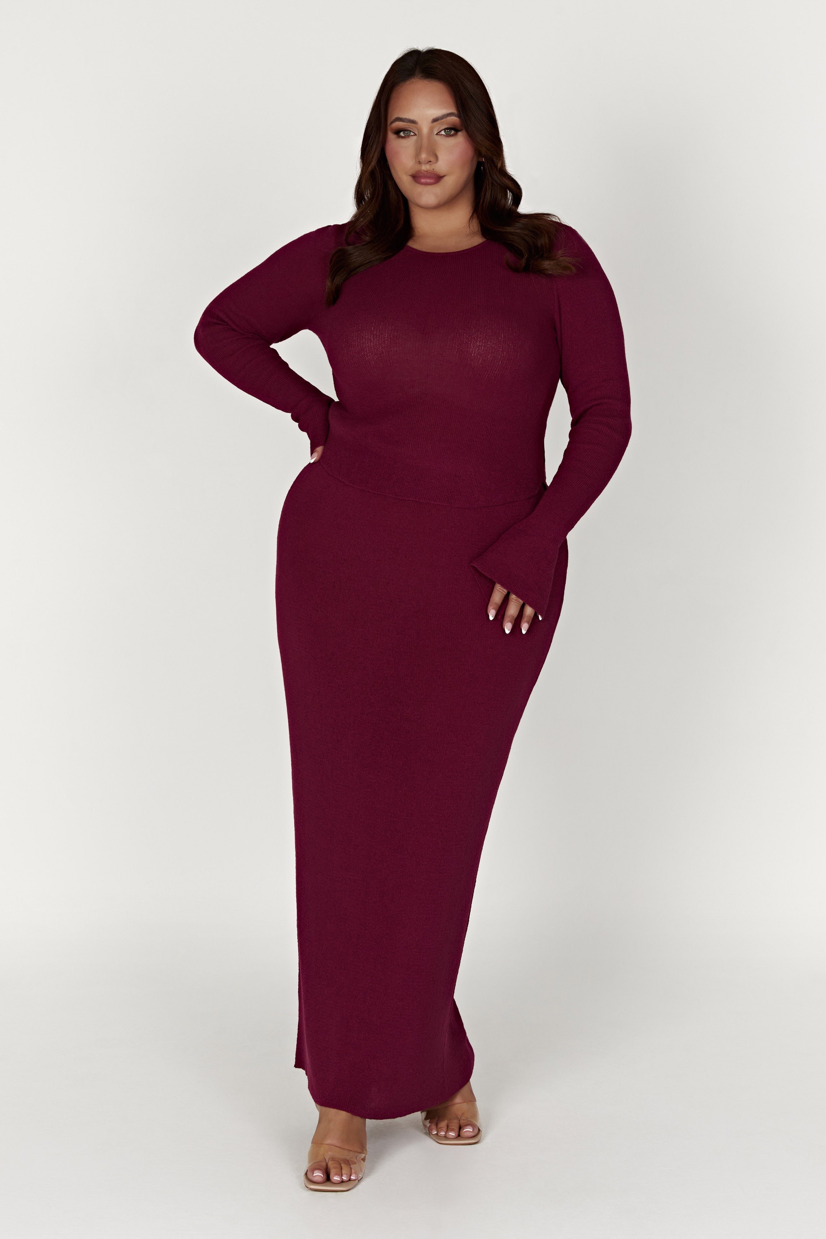 MESHKI Maribelle Knit Long Sleeve Top - Wine