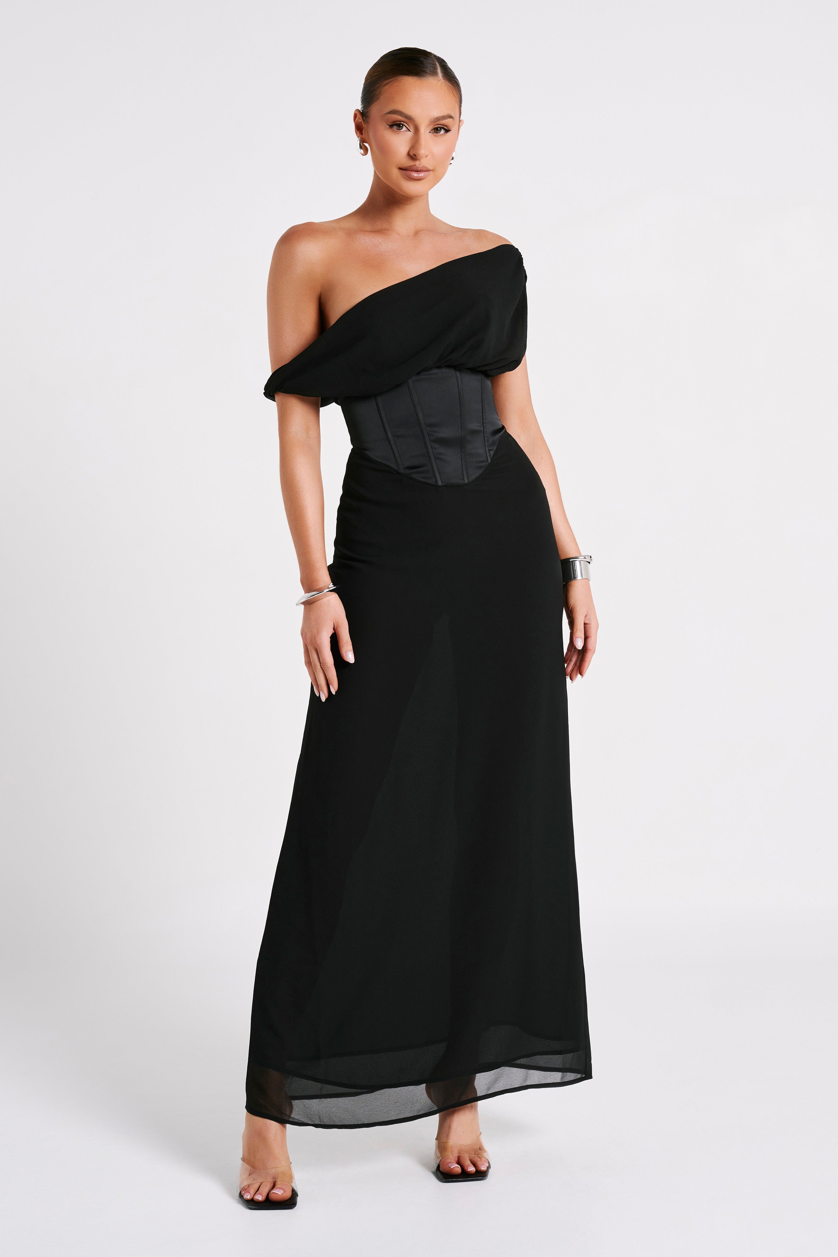 MESHKI Courtney Chiffon Maxi Dress - Black