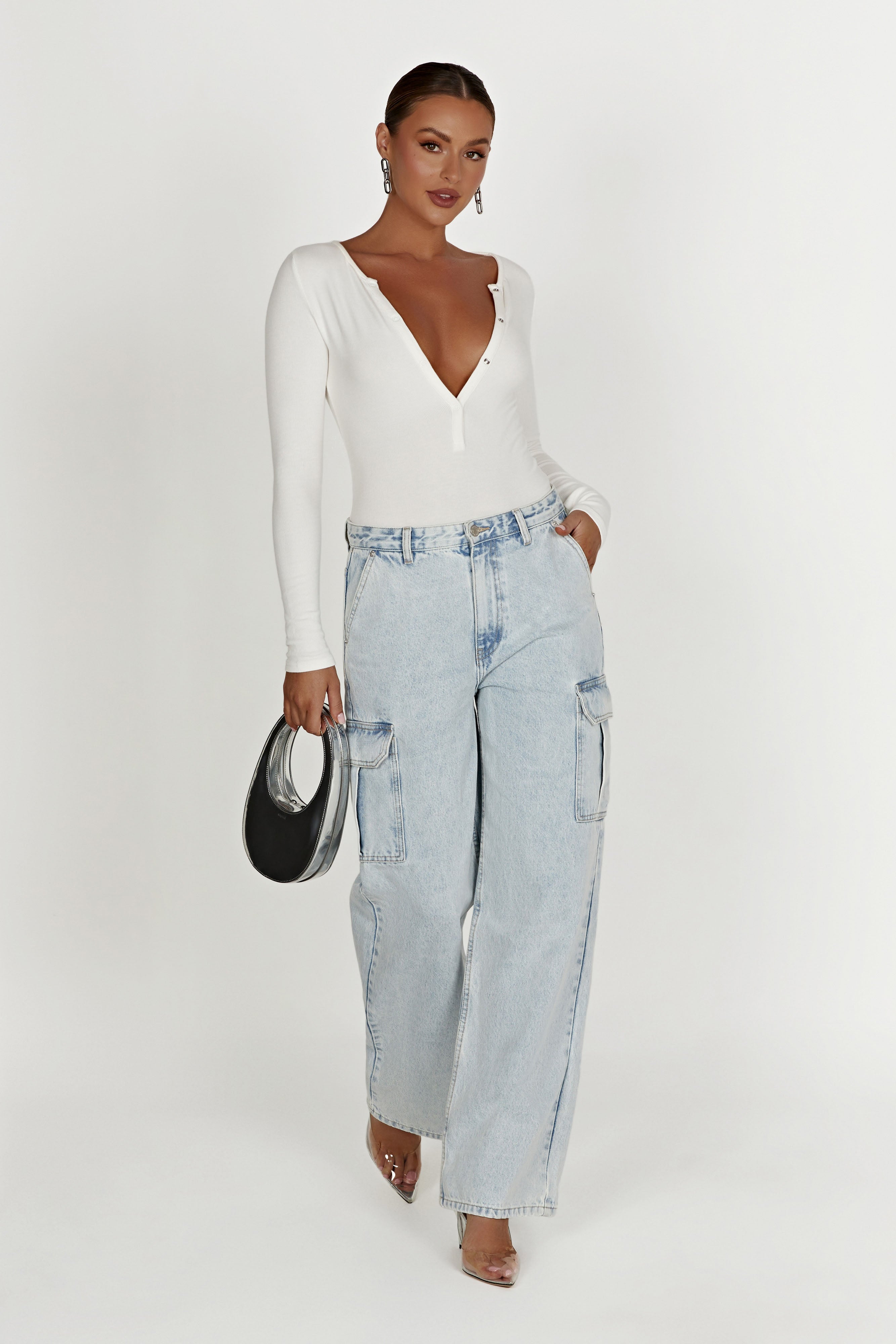 MESHKI Naomi Long Sleeve Bodysuit - White