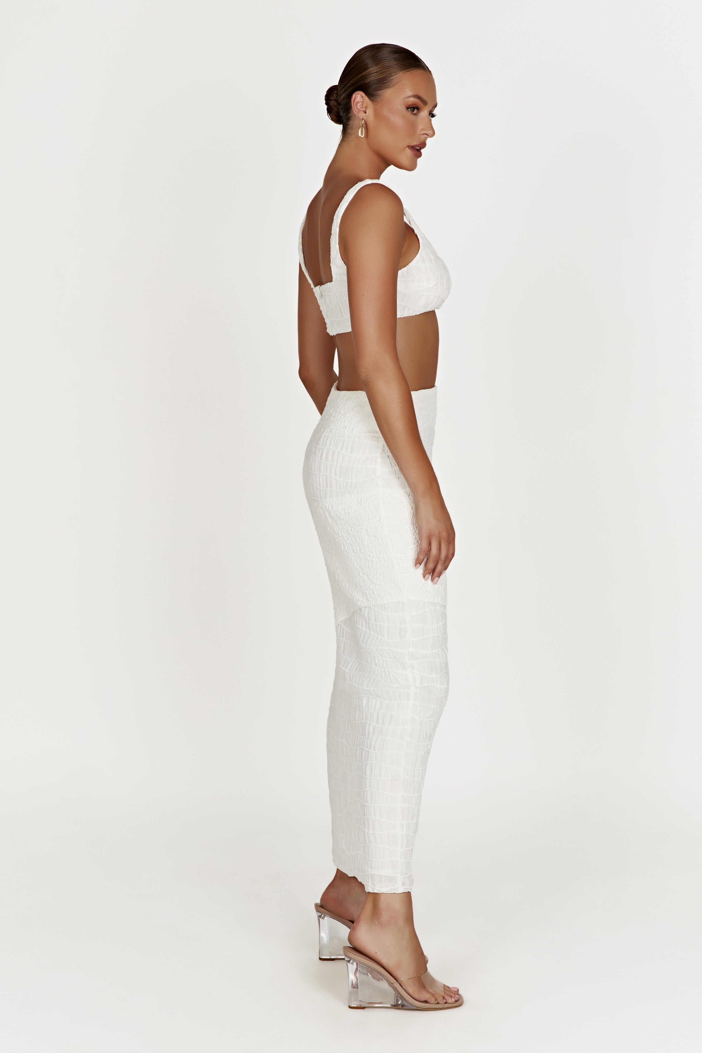MESHKI Nyah Textured Crop Top - White