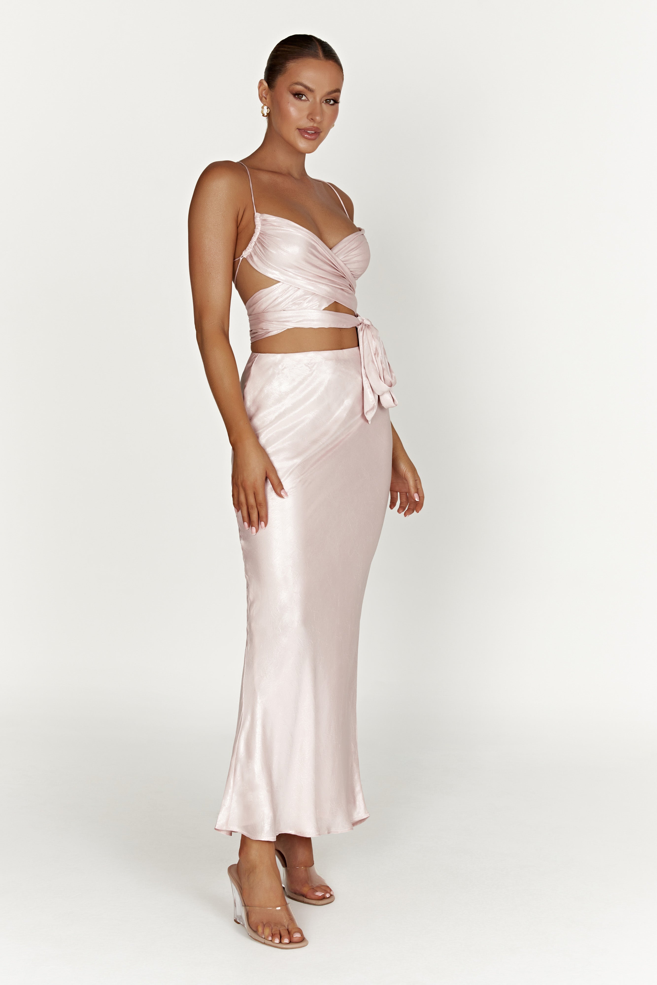 MESHKI Raine Satin Maxi Skirt - Blush Pink