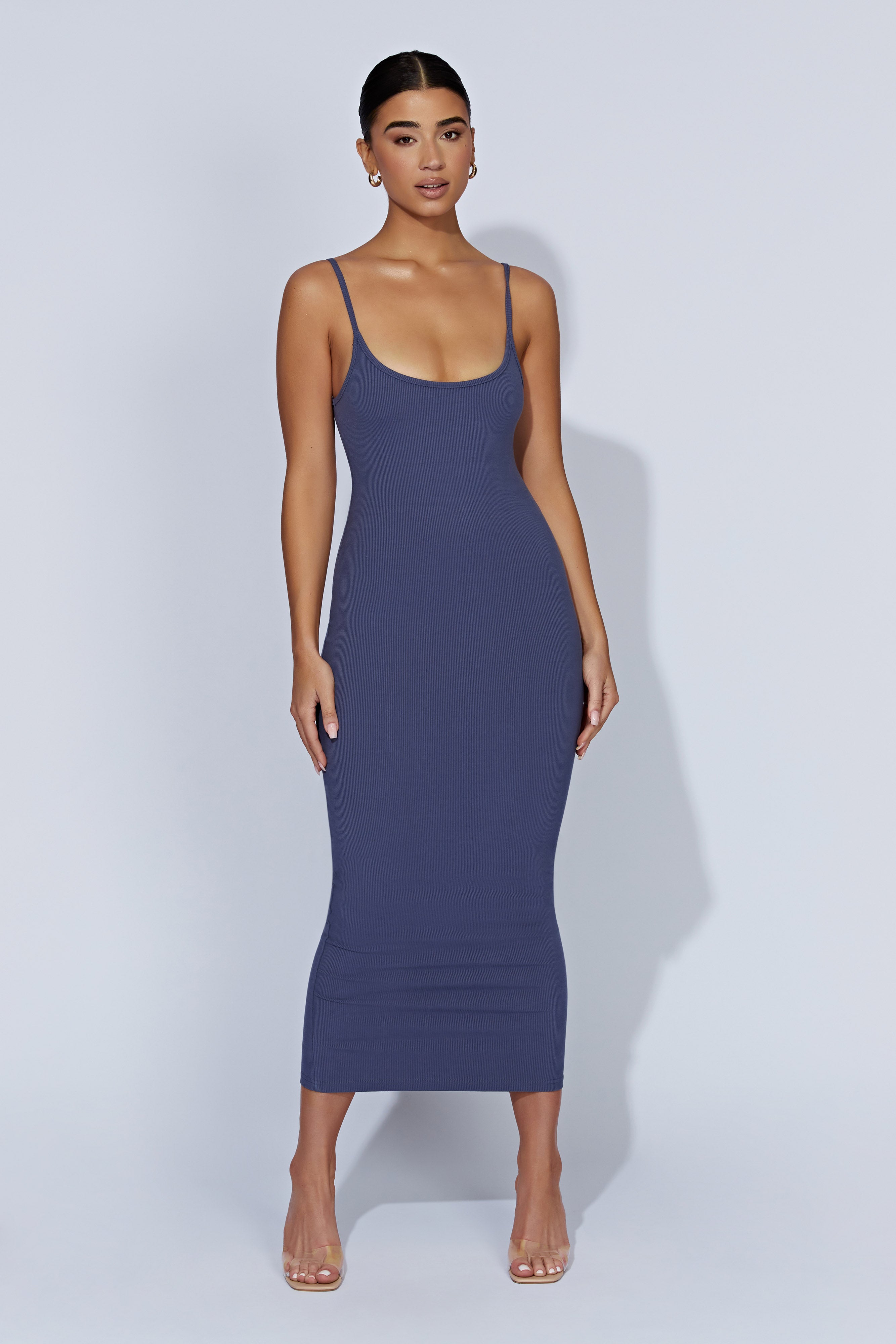 MESHKI Alexis Ribbed Cami Midi Dress - Midnight Navy
