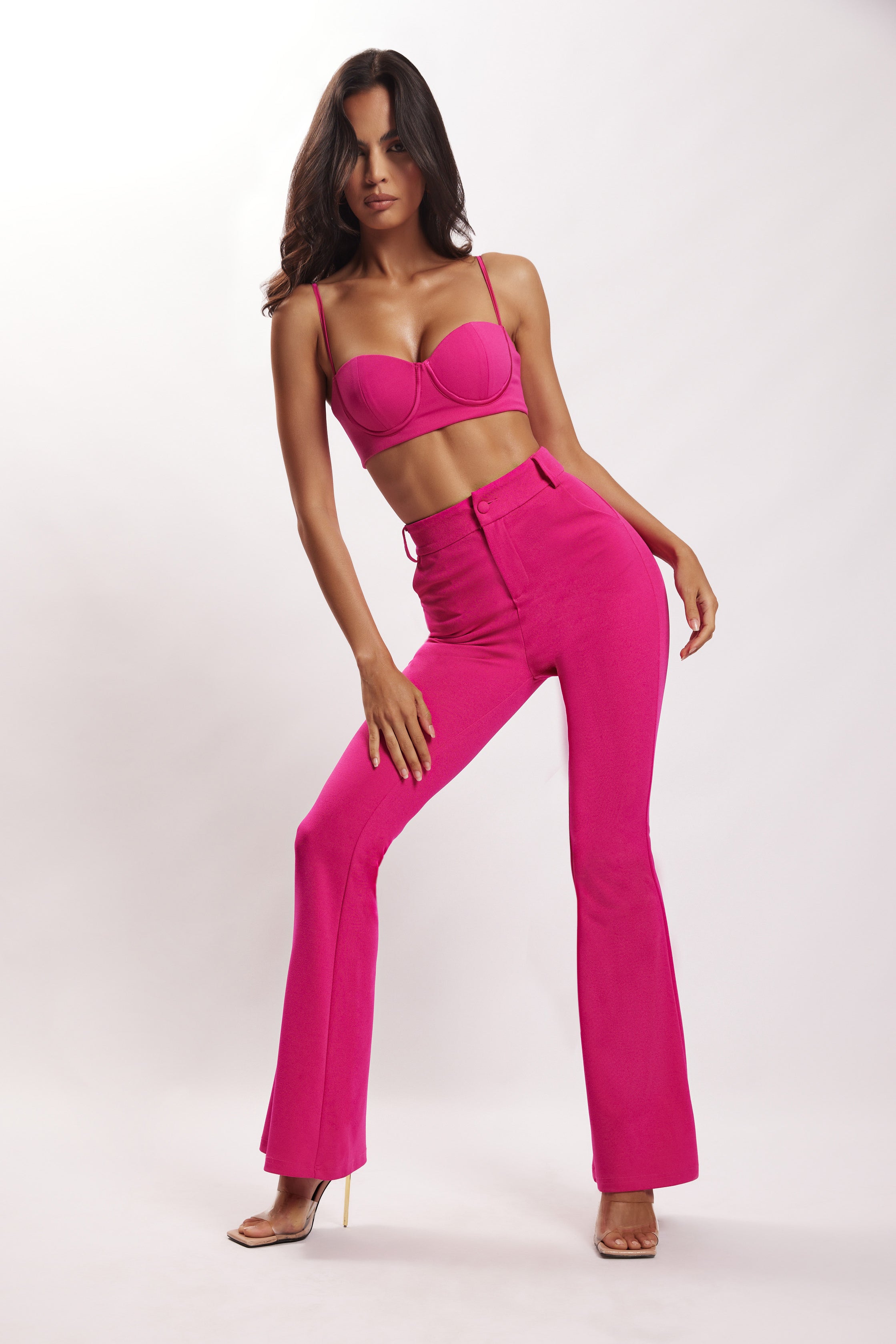 MESHKI Fiorella Flare Crepe Pants - Fuchsia