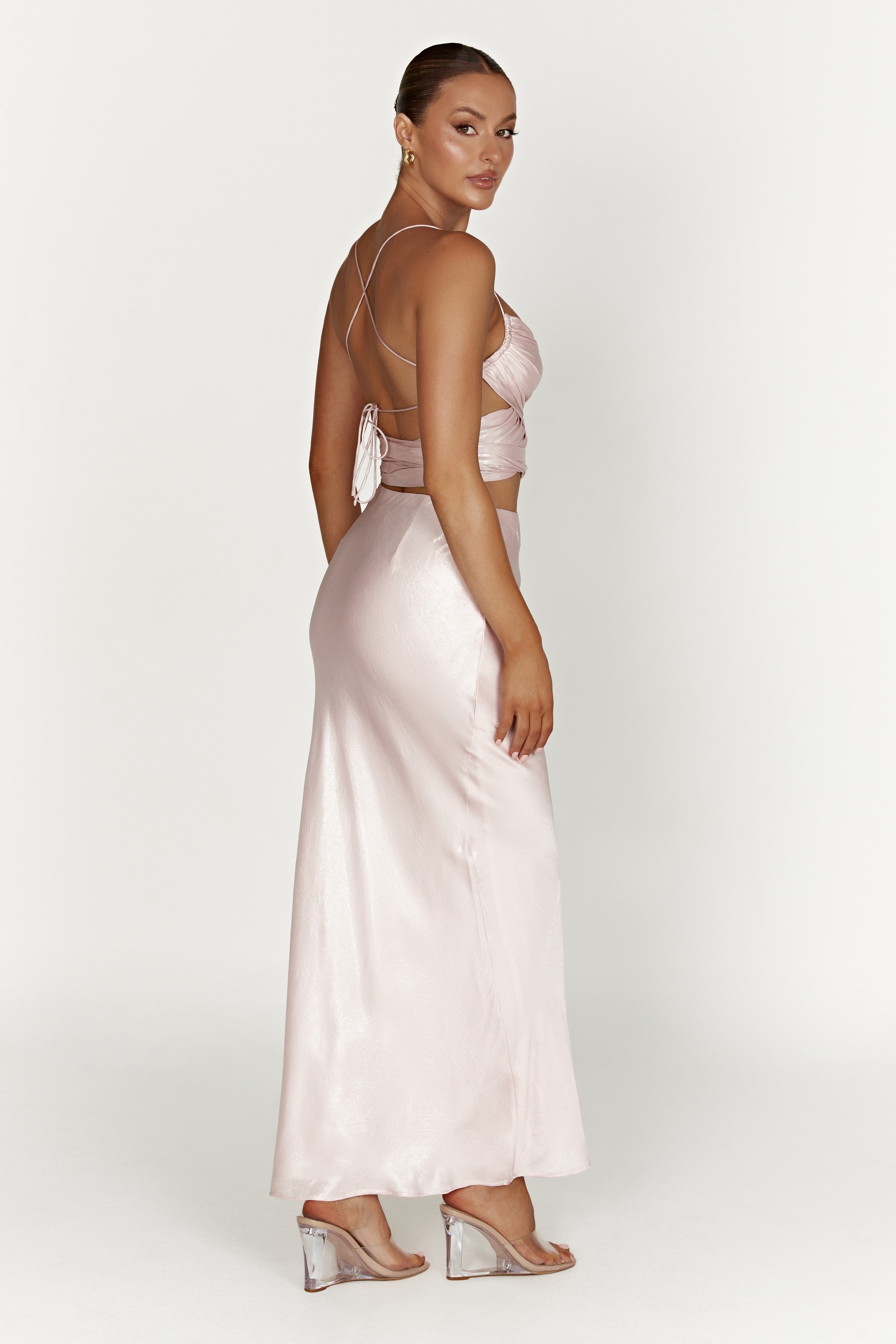 MESHKI Raine Satin Maxi Skirt - Blush Pink