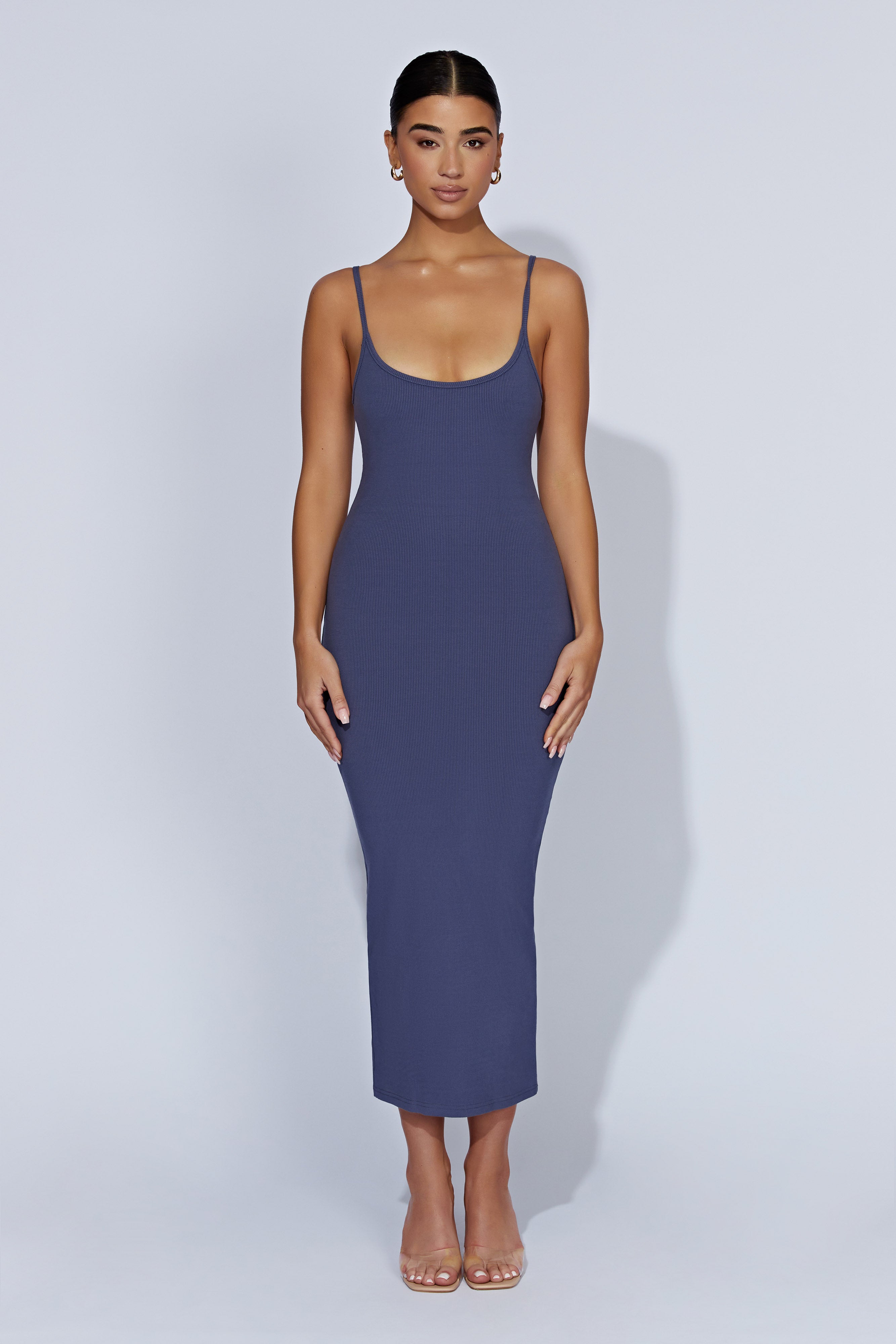 MESHKI Alexis Ribbed Cami Midi Dress - Midnight Navy