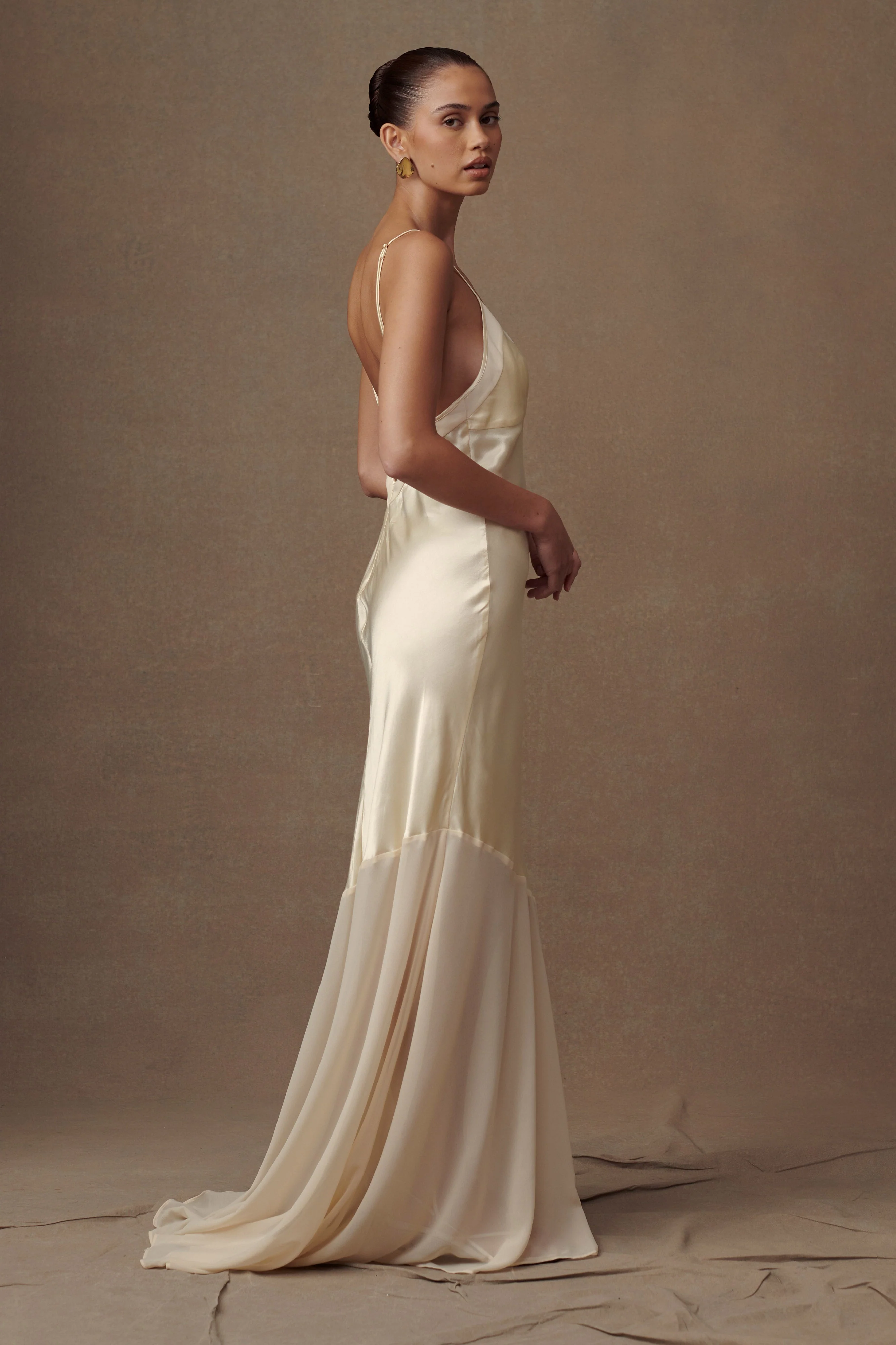 MESHKI Evelyn Iridescent Satin Maxi Dress - Lemon Sorbet