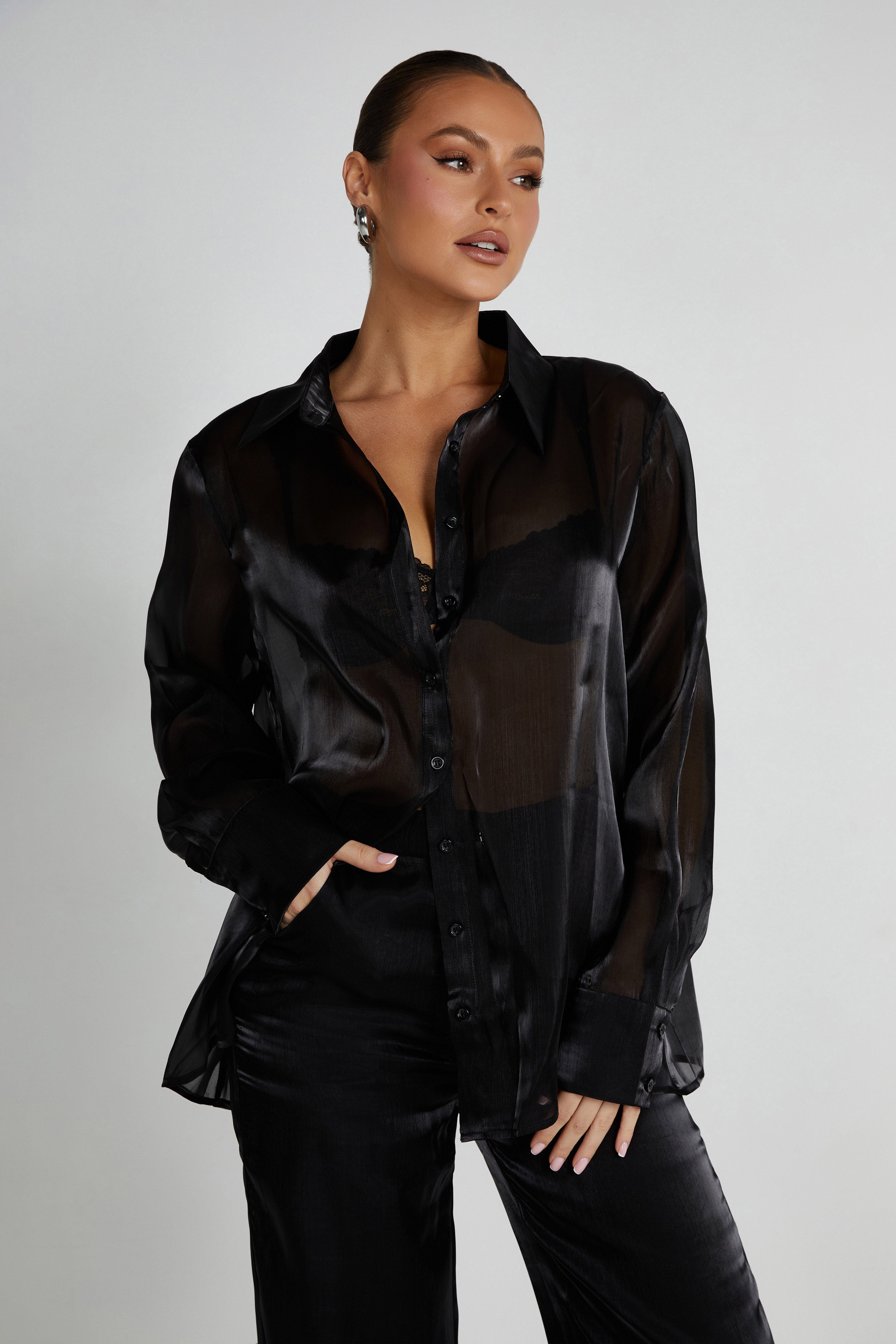 MESHKI Kinsley Sheer Shirt - Black