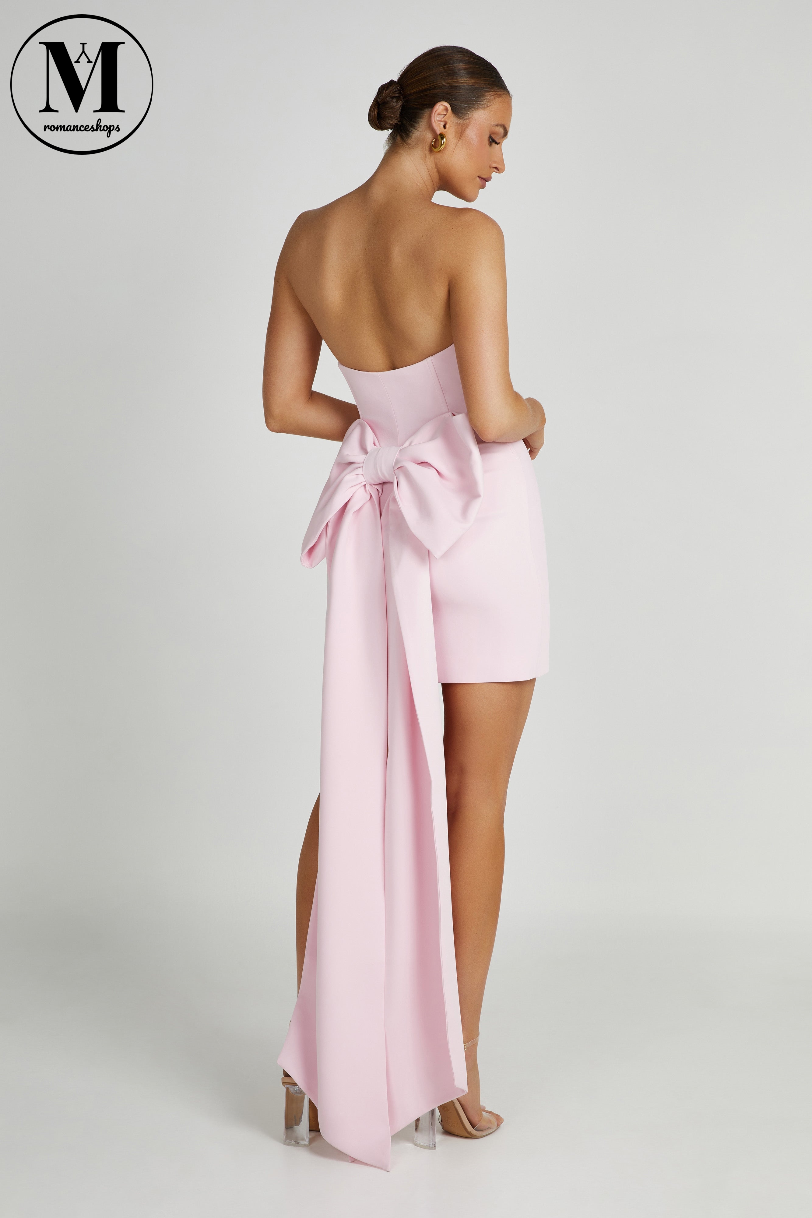 MESHKI Meredith Strapless Bow Mini Dress - Blush Pink