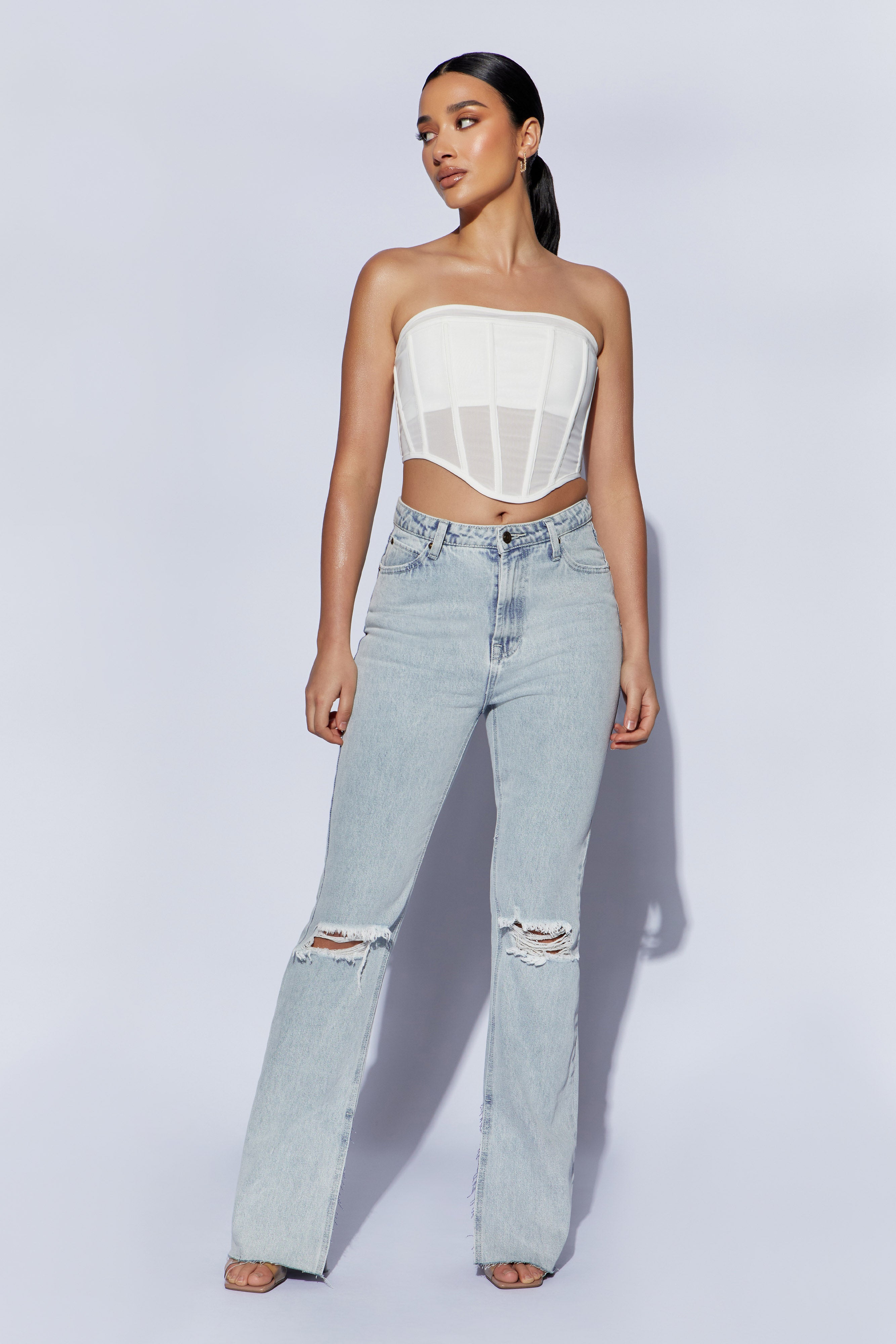 MESHKI Helen Strapless Corset Bustier - White