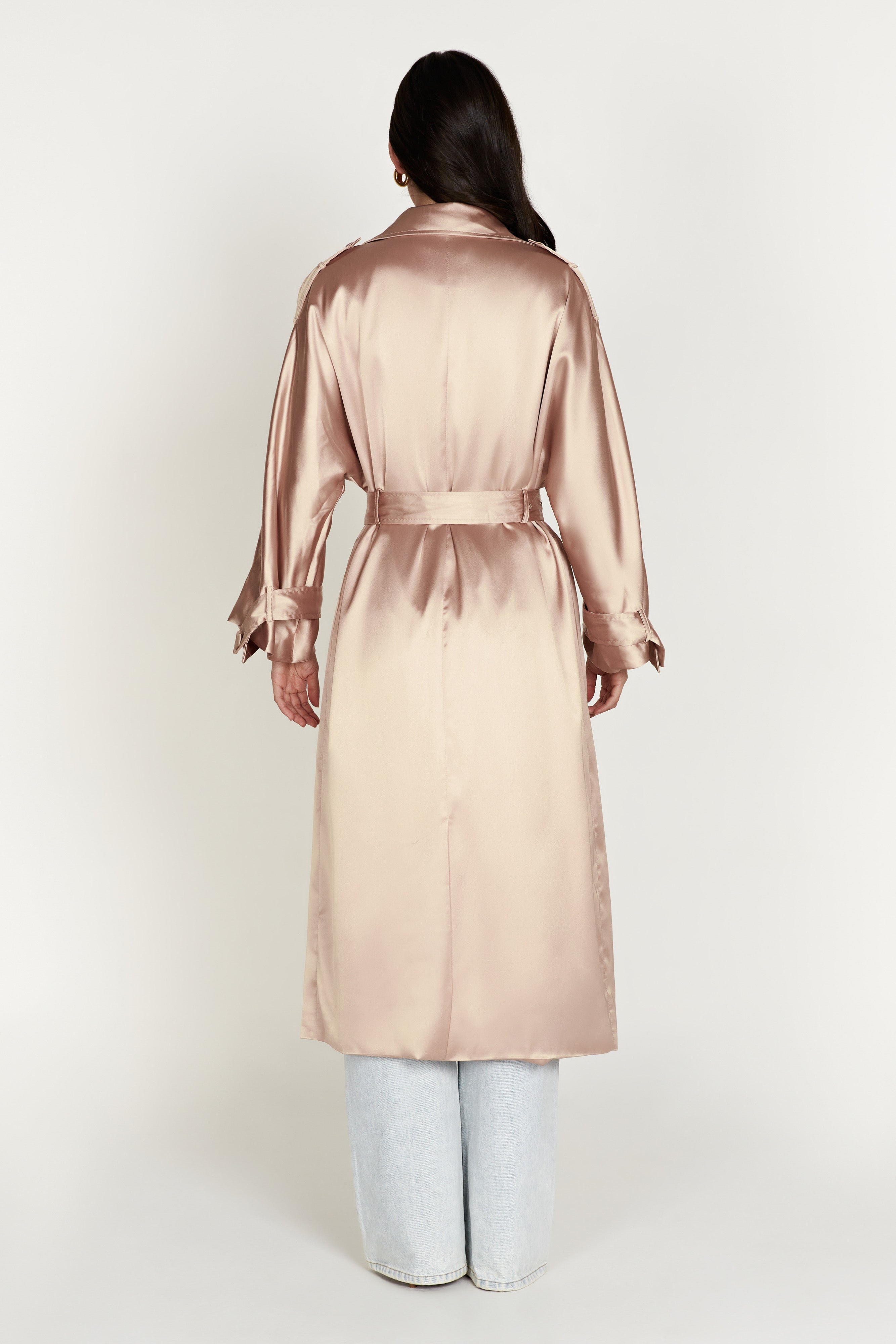MESHKI Azaela Satin Trench Coat - Champagne