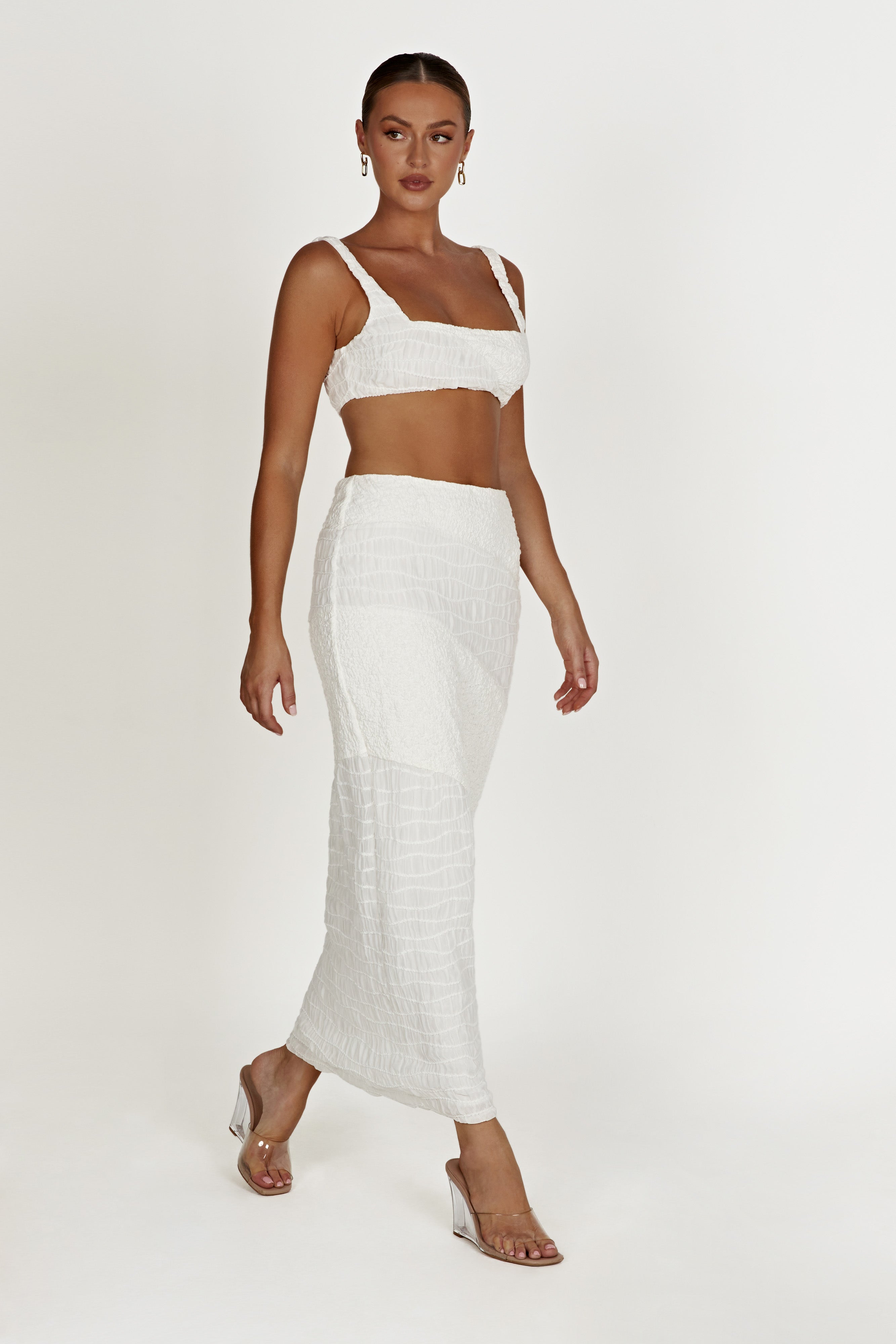 MESHKI Nyah Textured Midi Skirt - White