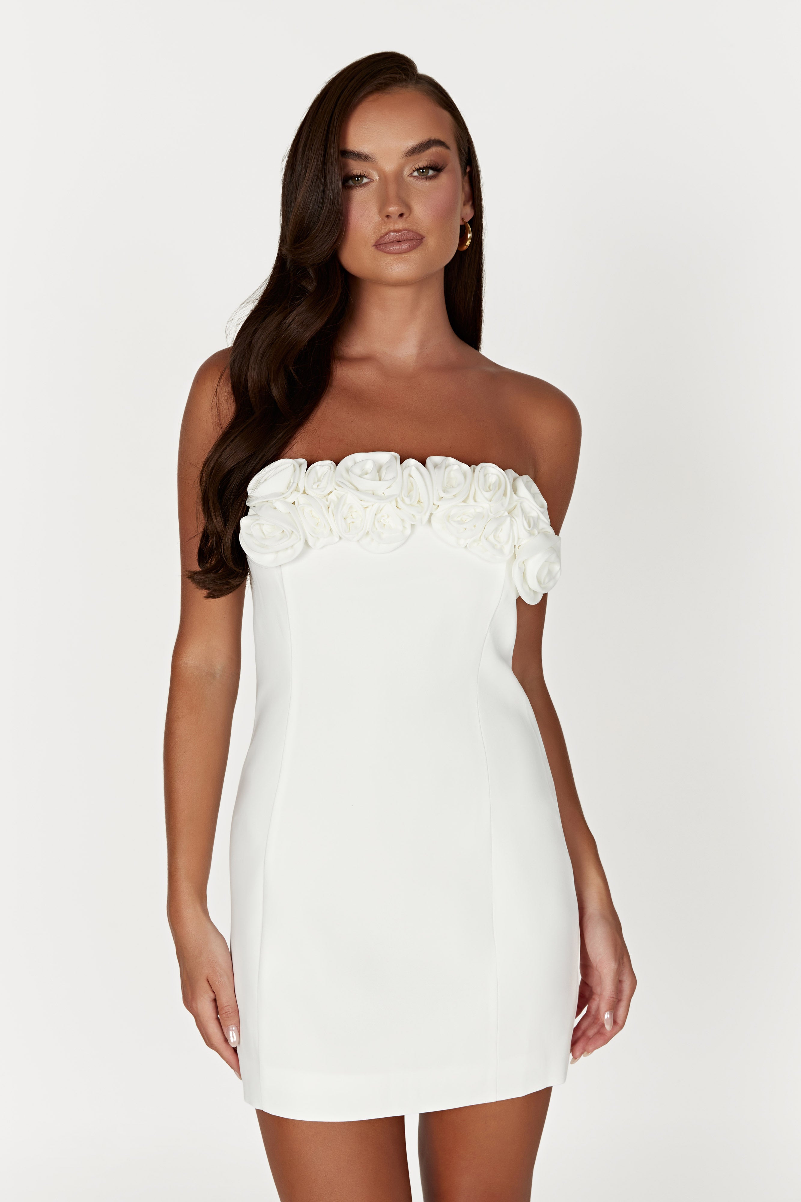 MESHKI Brooks Rose Mini Dress - White