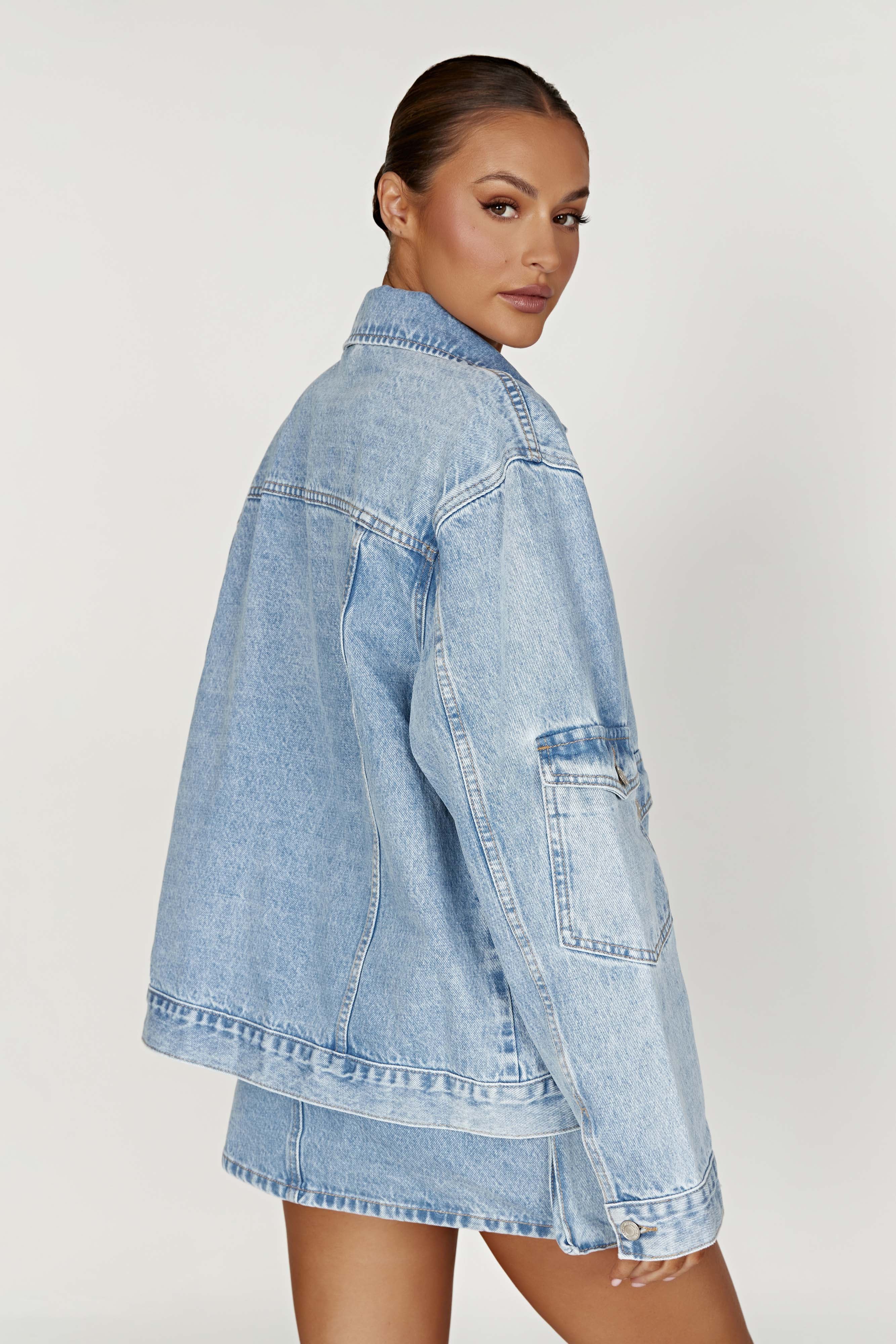 MESHKI Rylee Oversized Denim Jacket - Mid Blue