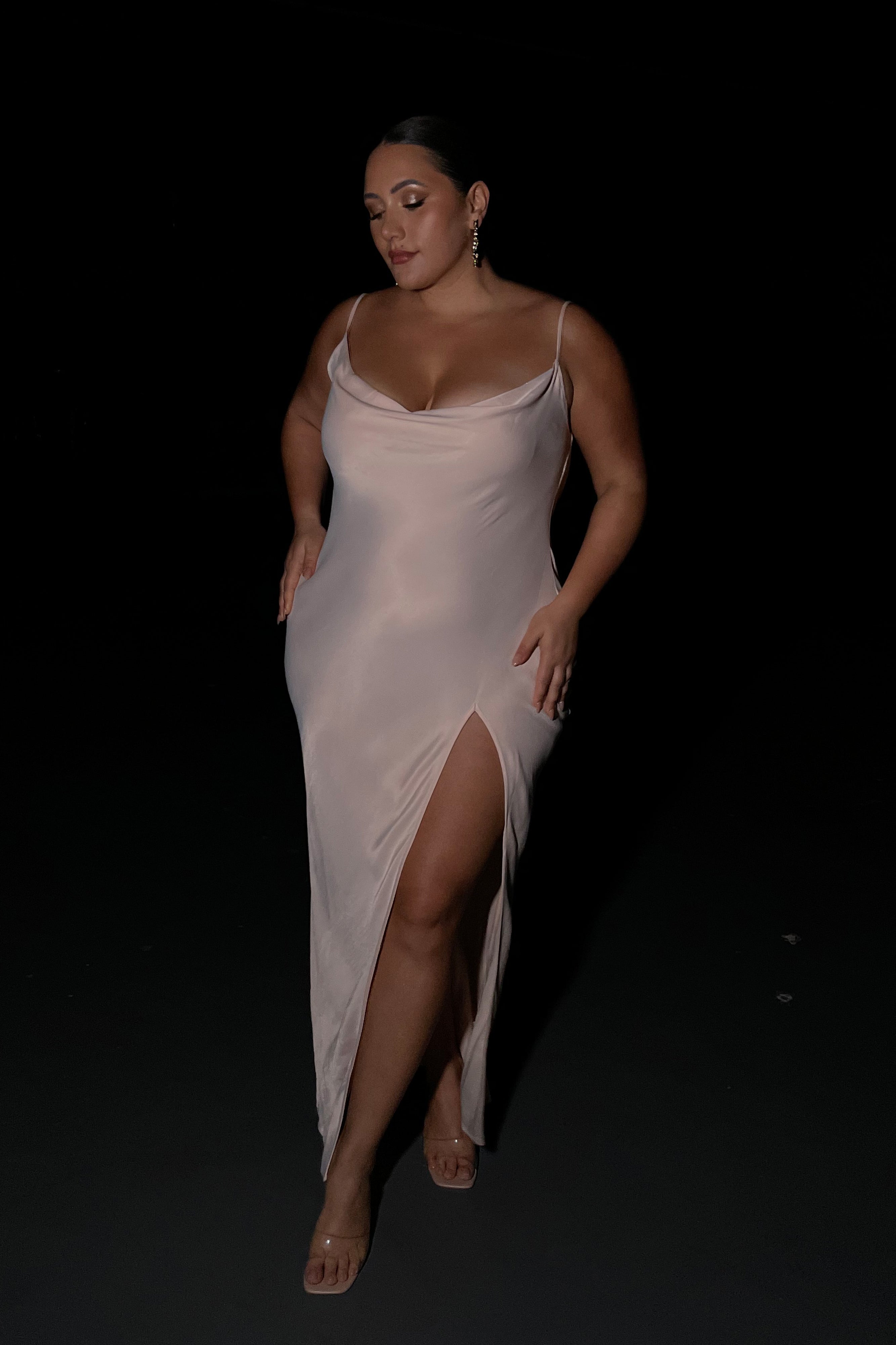 MESHKI Jade Cowl Neck Backless Maxi Dress - Apricot