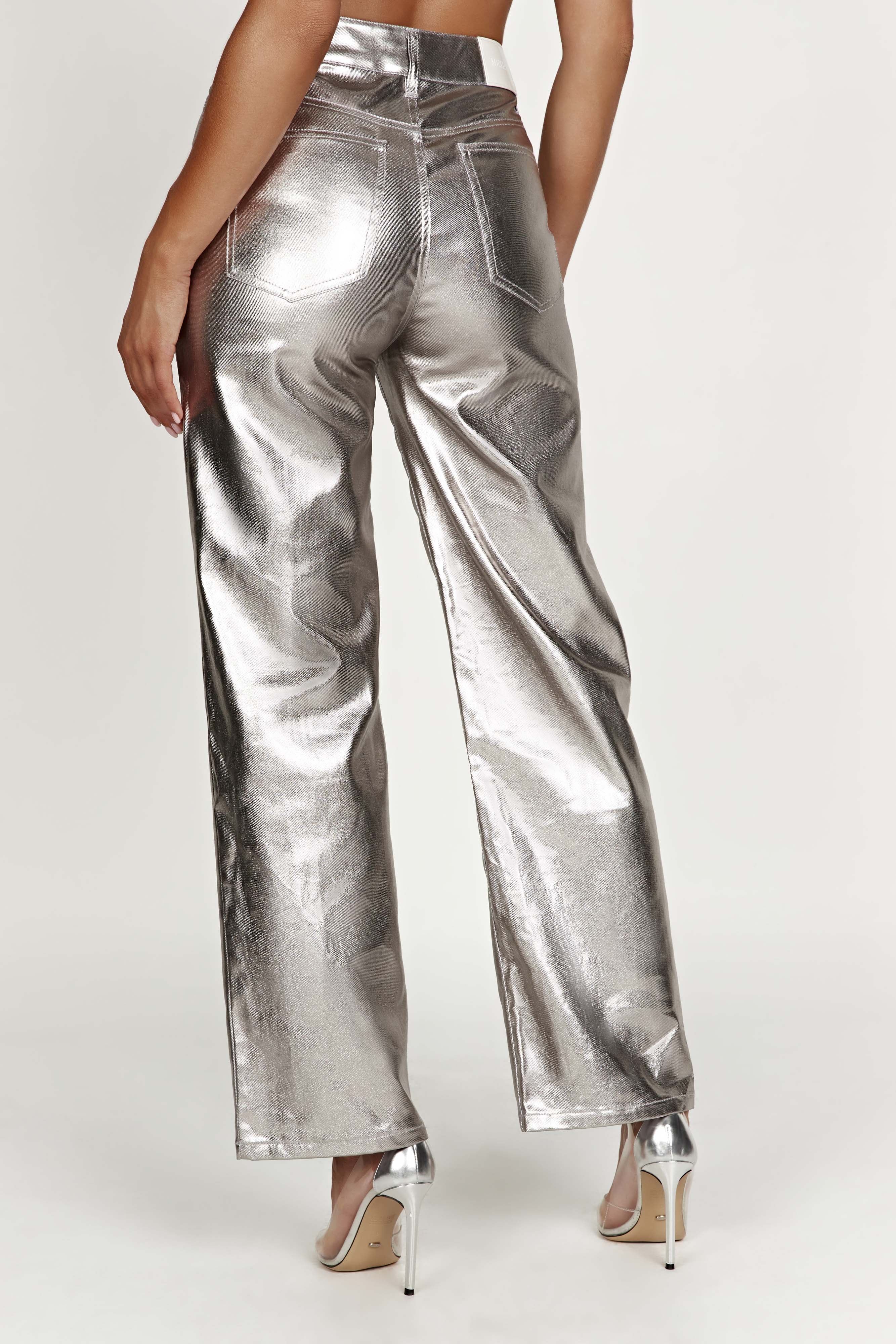 MESHKI Minnie Metallic Straight Jean - Silver