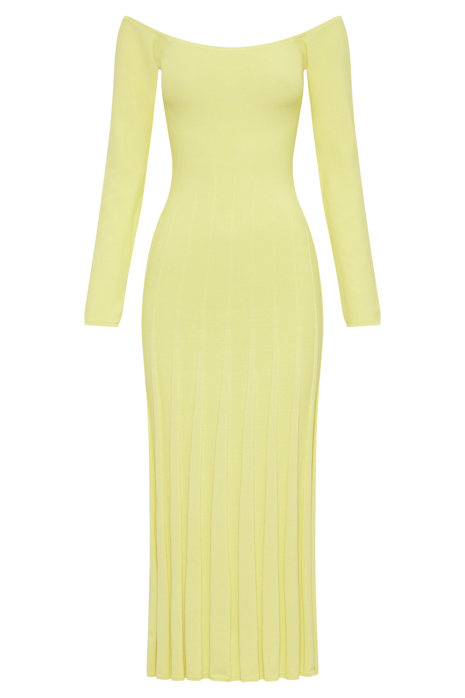 Emmeline Long Sleeve Rib Knit Midi Dress - Lemon