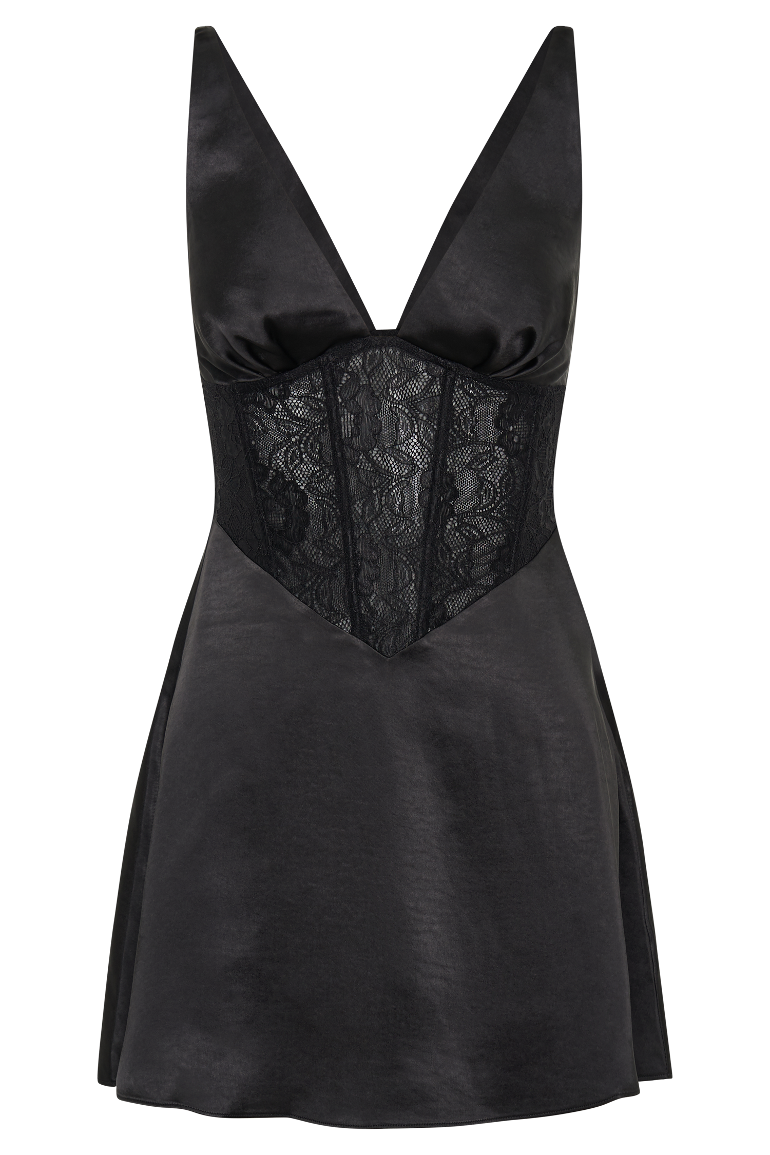 MESHKI Kerrie Mini Halter Satin And Lace Dress - Black