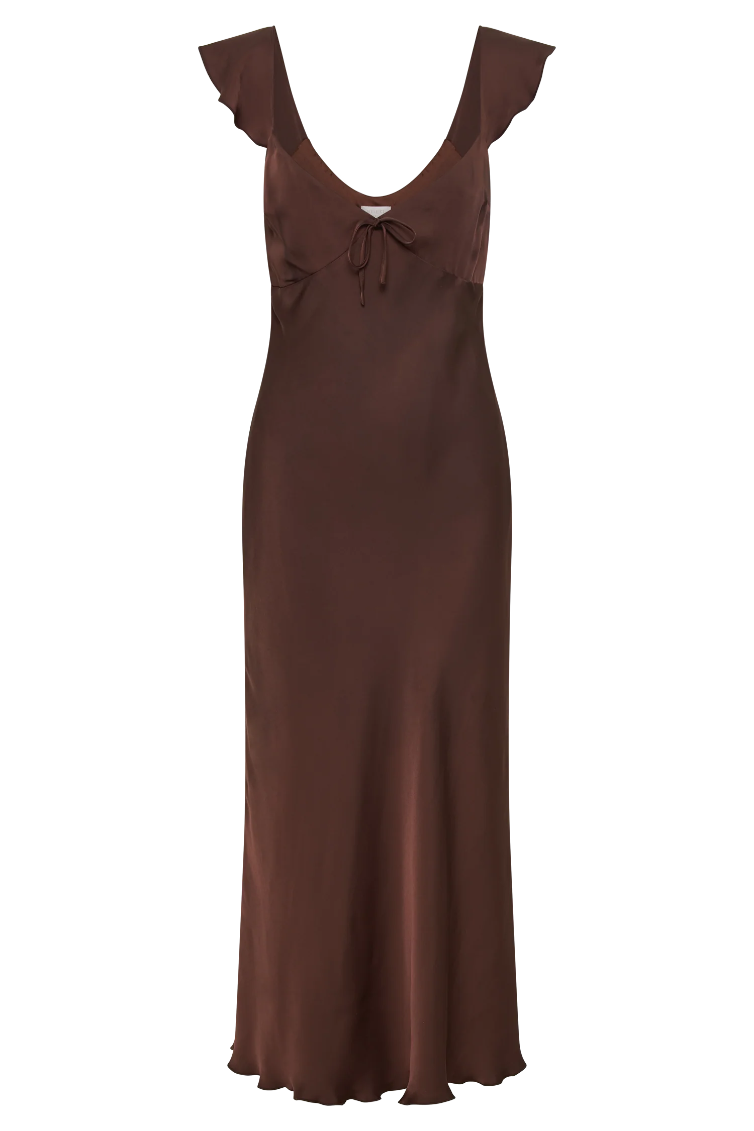 MESHKI Chantal Short Sleeve Satin Midi Dress - Dark Chocolate
