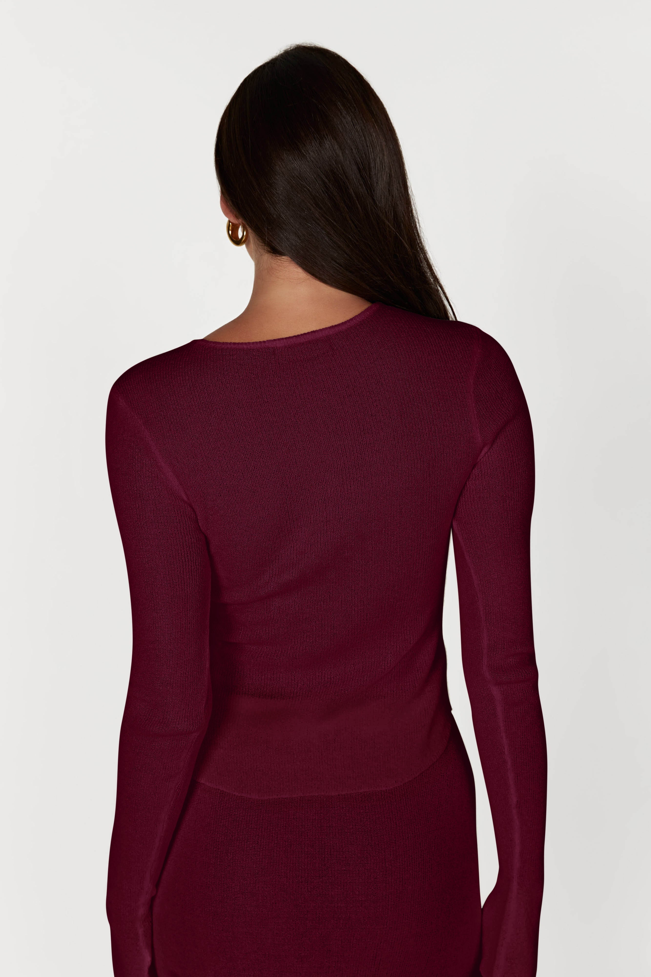 MESHKI Maribelle Knit Long Sleeve Top - Wine