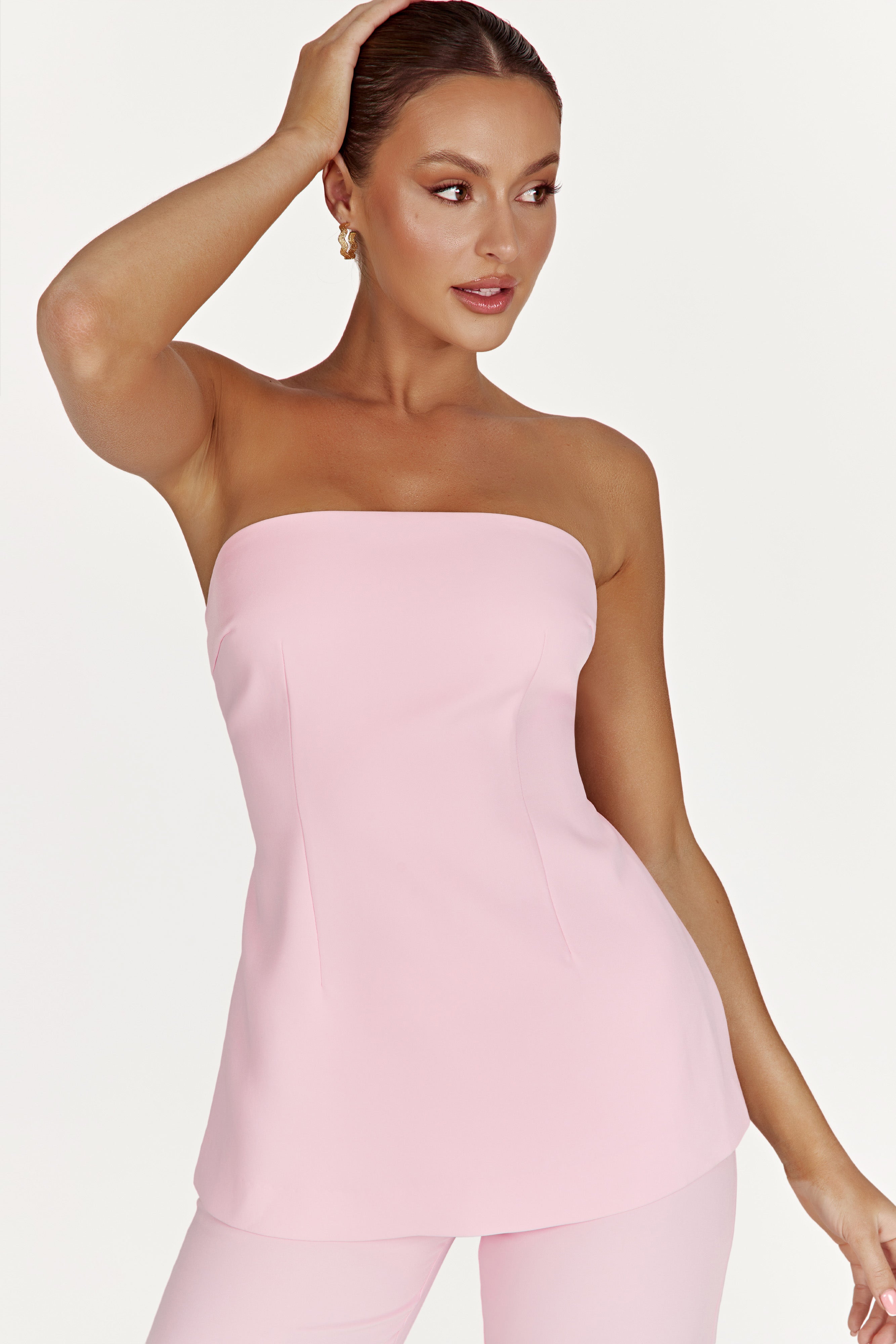 MESHKI Astrid Strapless Back Tie Top - Blush Pink