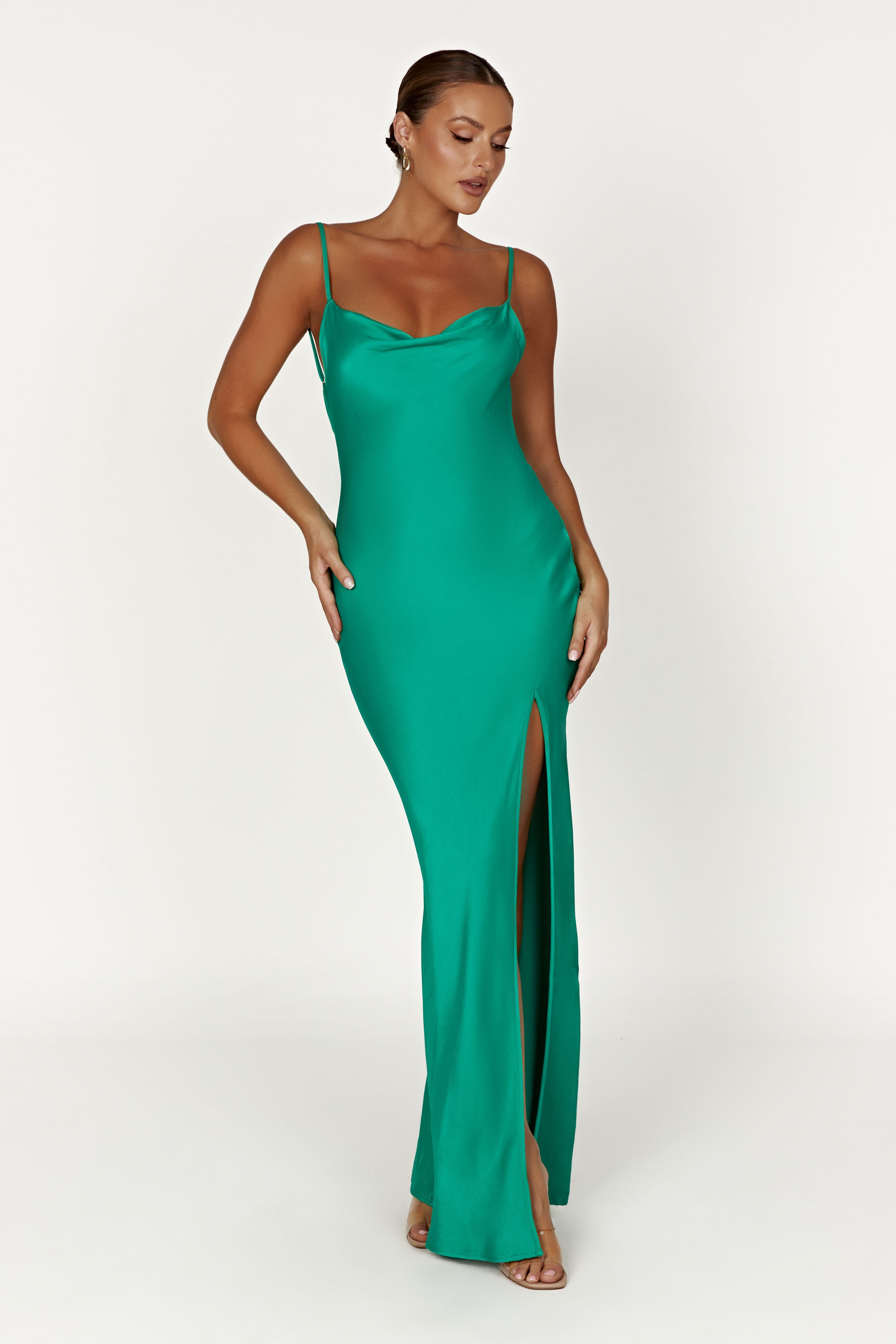 MESHKI Jade Cowl Neck Backless Maxi Dress - Green