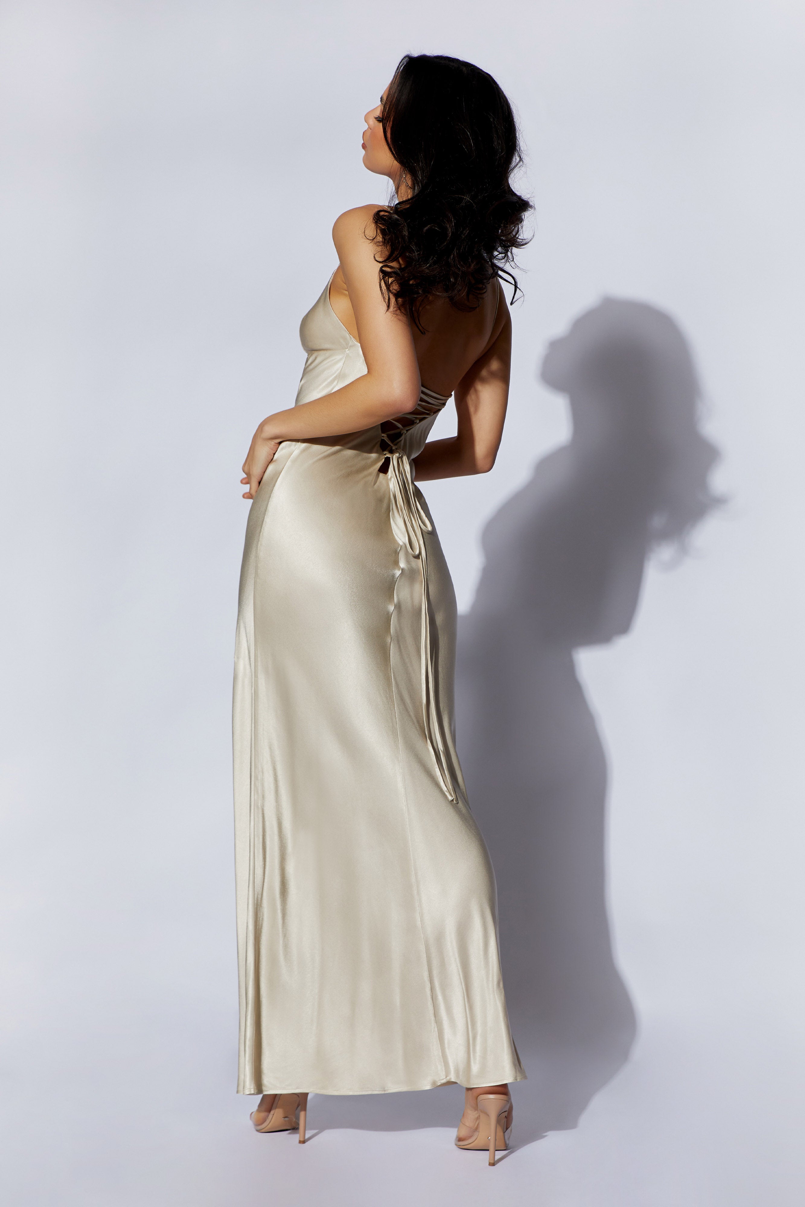 MESHKI Cora Tie Back Maxi Slip Dress - Champagne