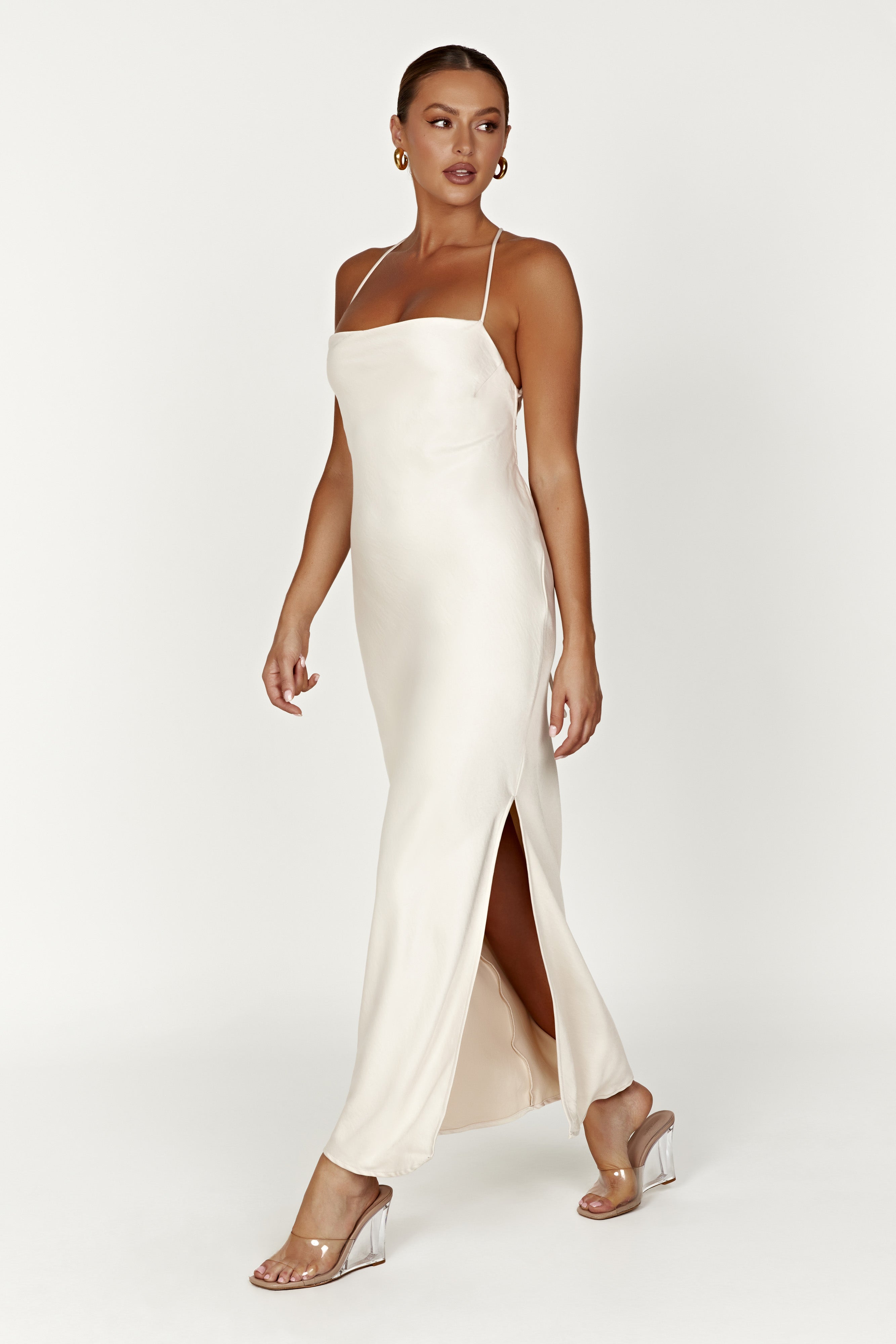 MESHKI Sydney Straight Neck Slip Maxi Dress - Cream