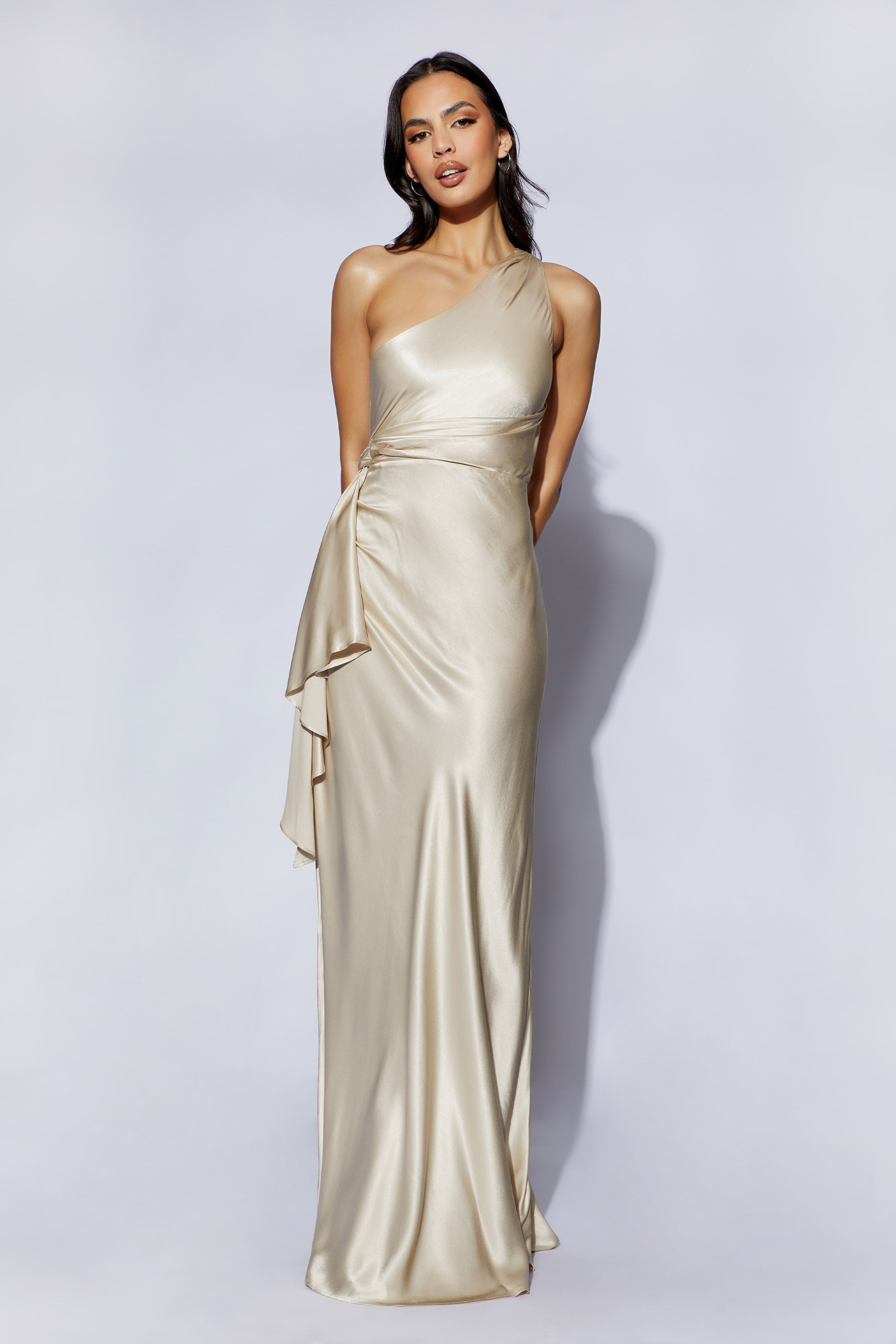 MESHKI Calliope One Shoulder Maxi Dress - Champagne