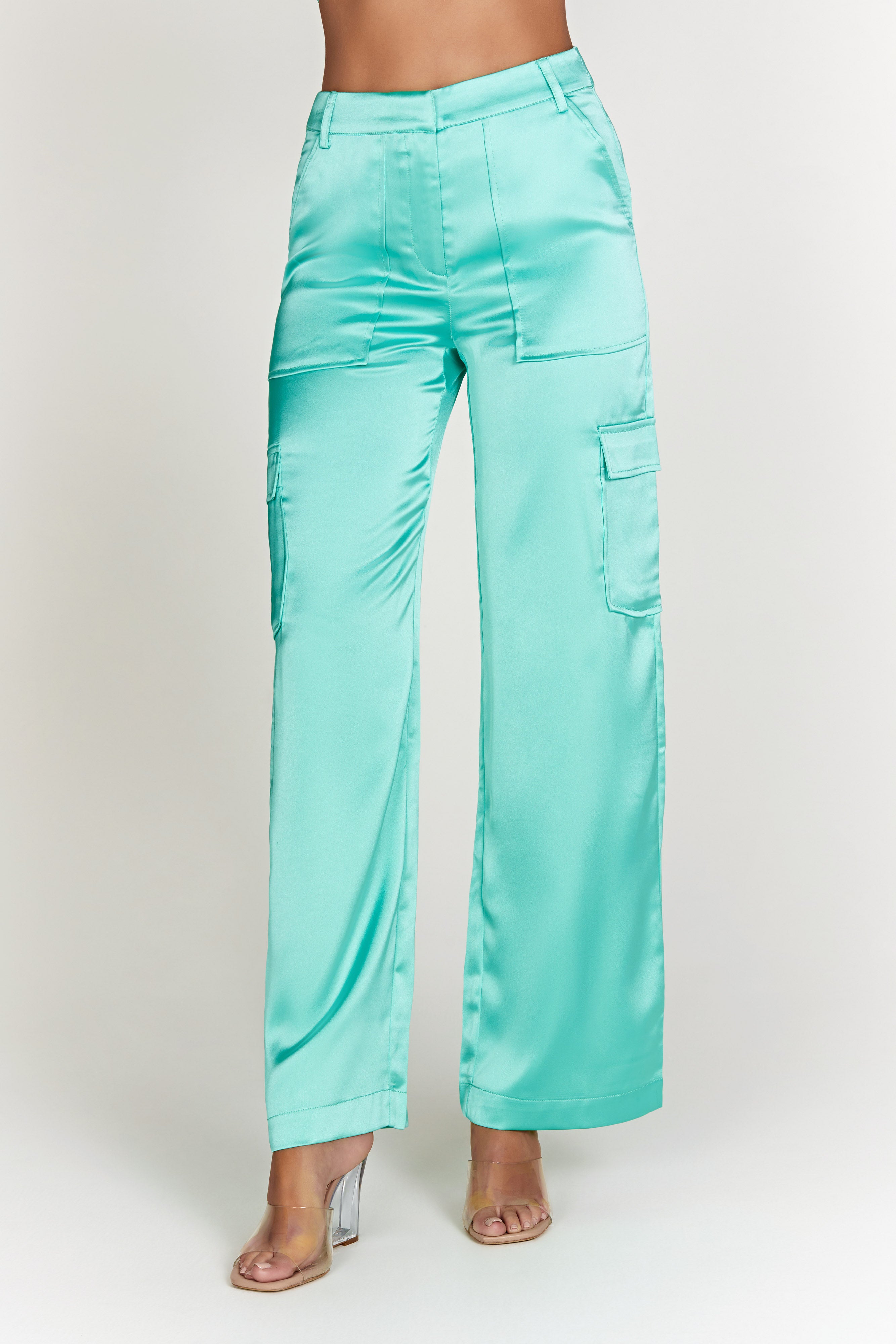 MESHKI Amaya Satin Cargo Pant - Mint
