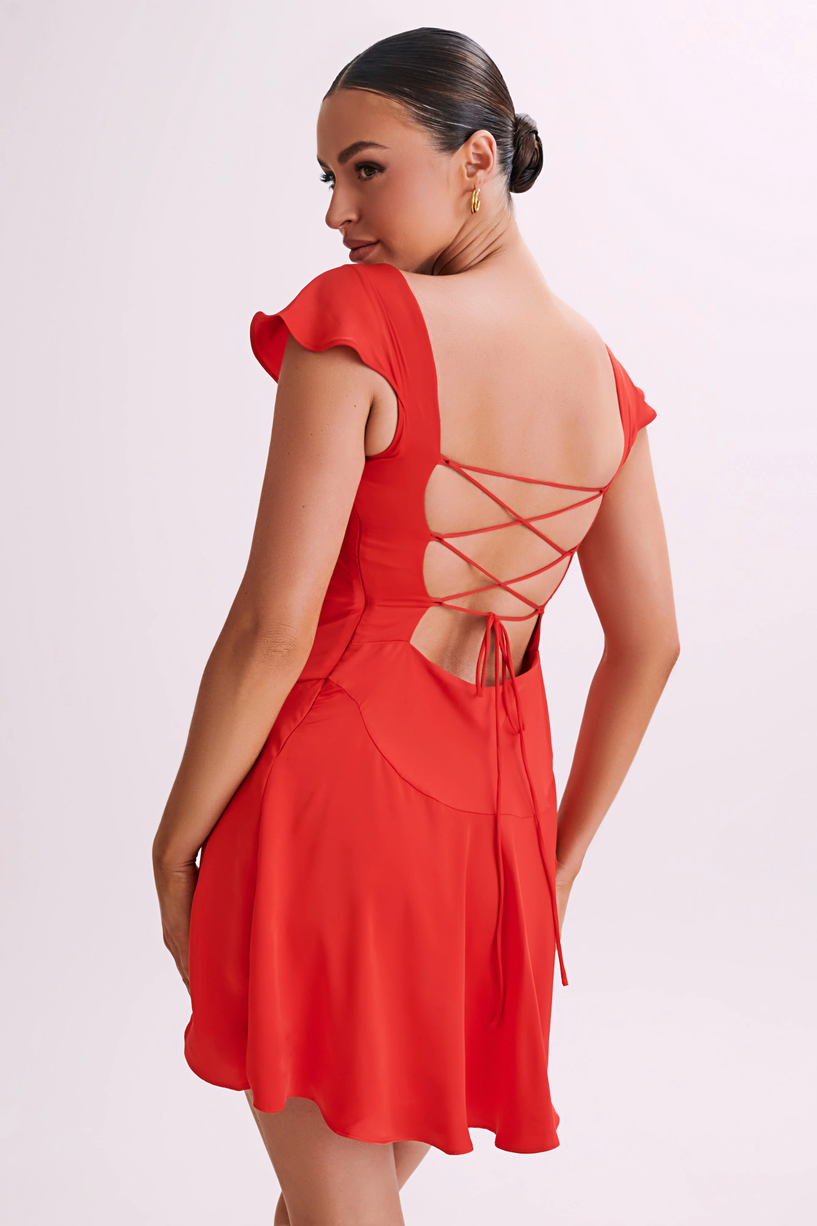 MESHKI Carson Ruched Satin Mini Dress - Red