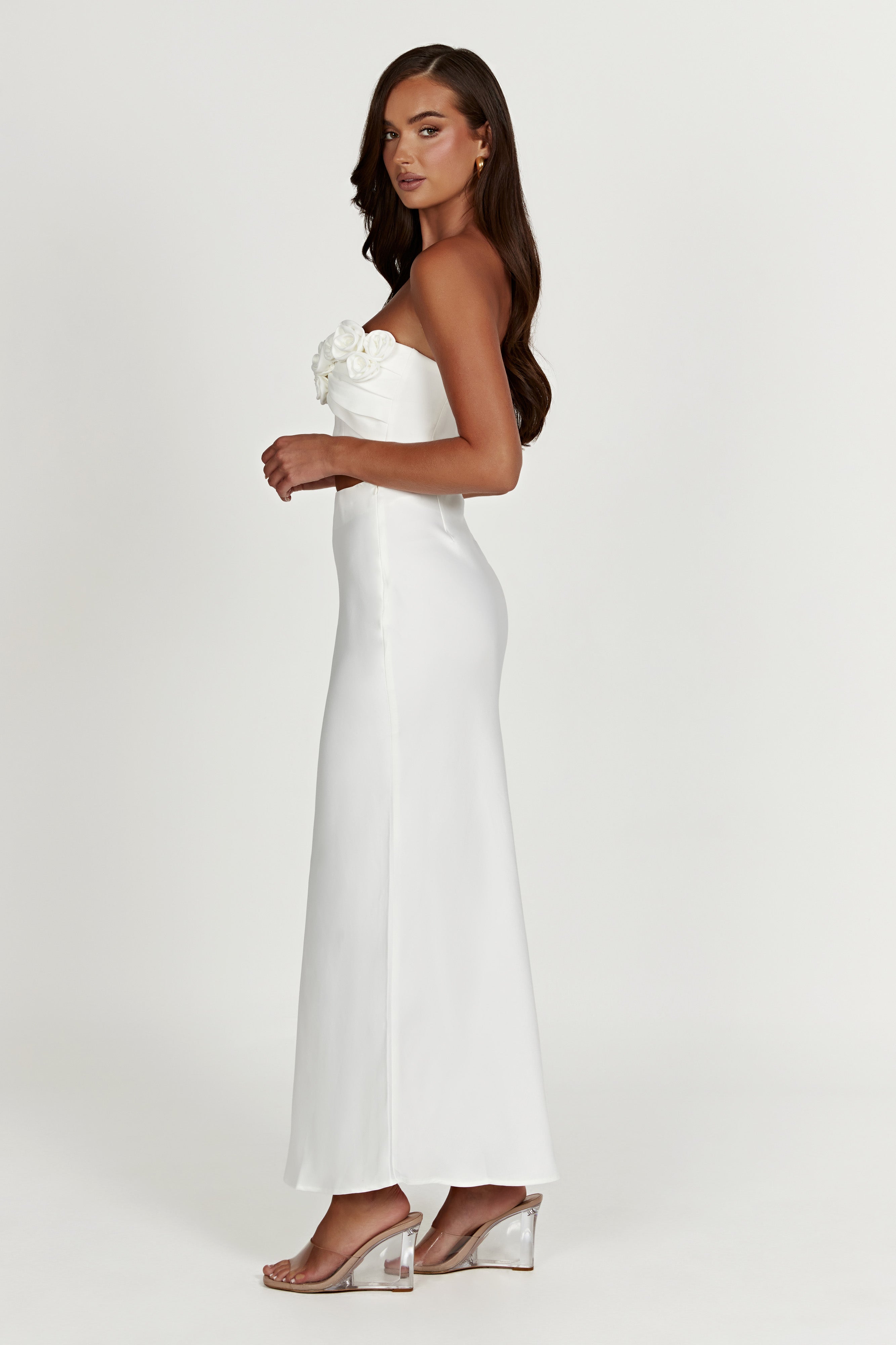 MESHKI Missy Maxi Satin Skirt - White