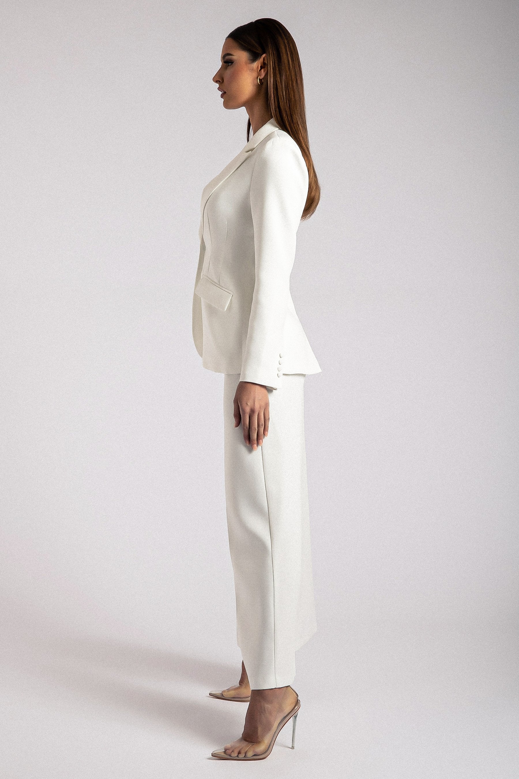 MESHKI Helda Fitted Cinched Waist Blazer - White