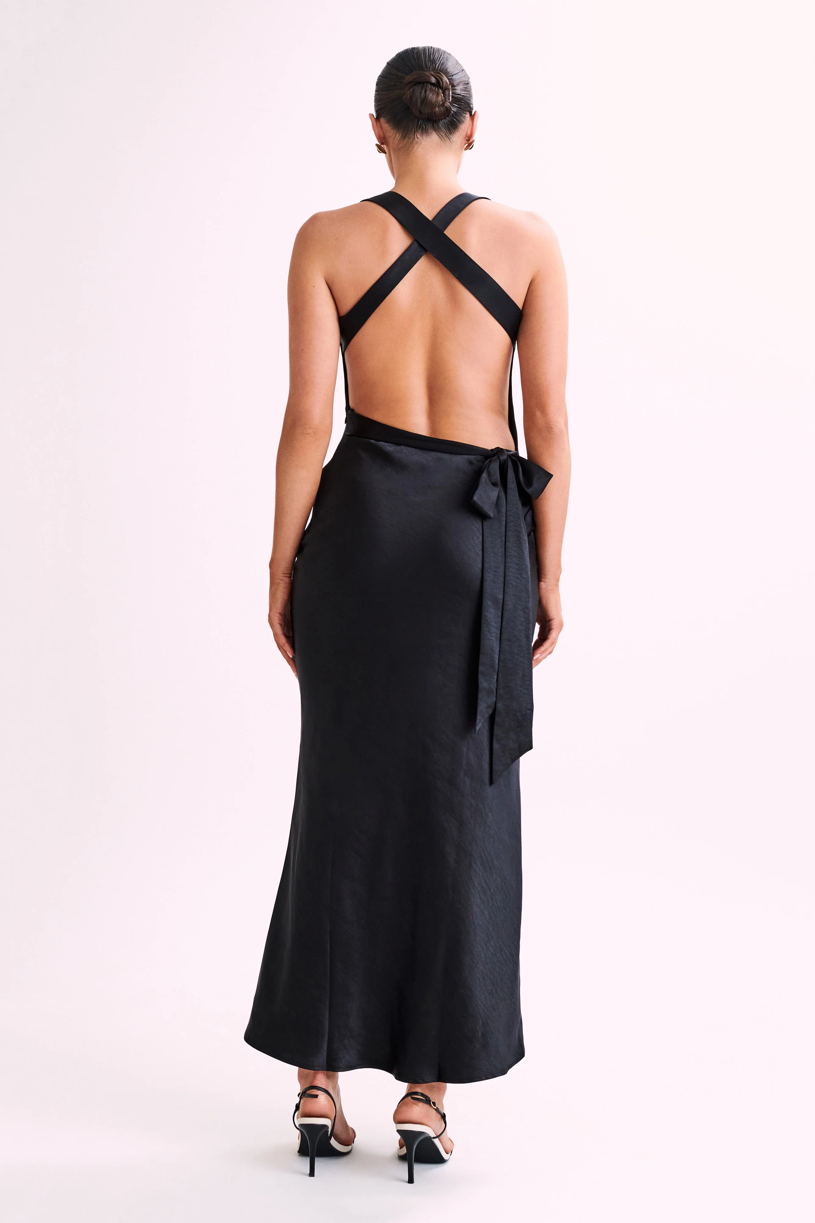 MESHKI Caellie Satin Cowl Maxi Dress - Black