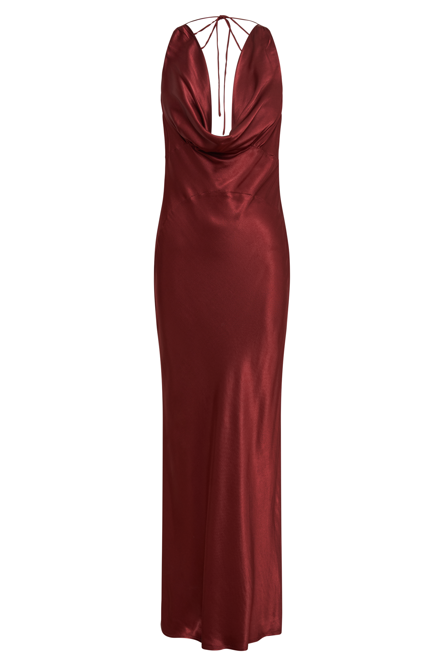 MESHKI Angelique Satin Cowl Back Maxi Dress - Berry
