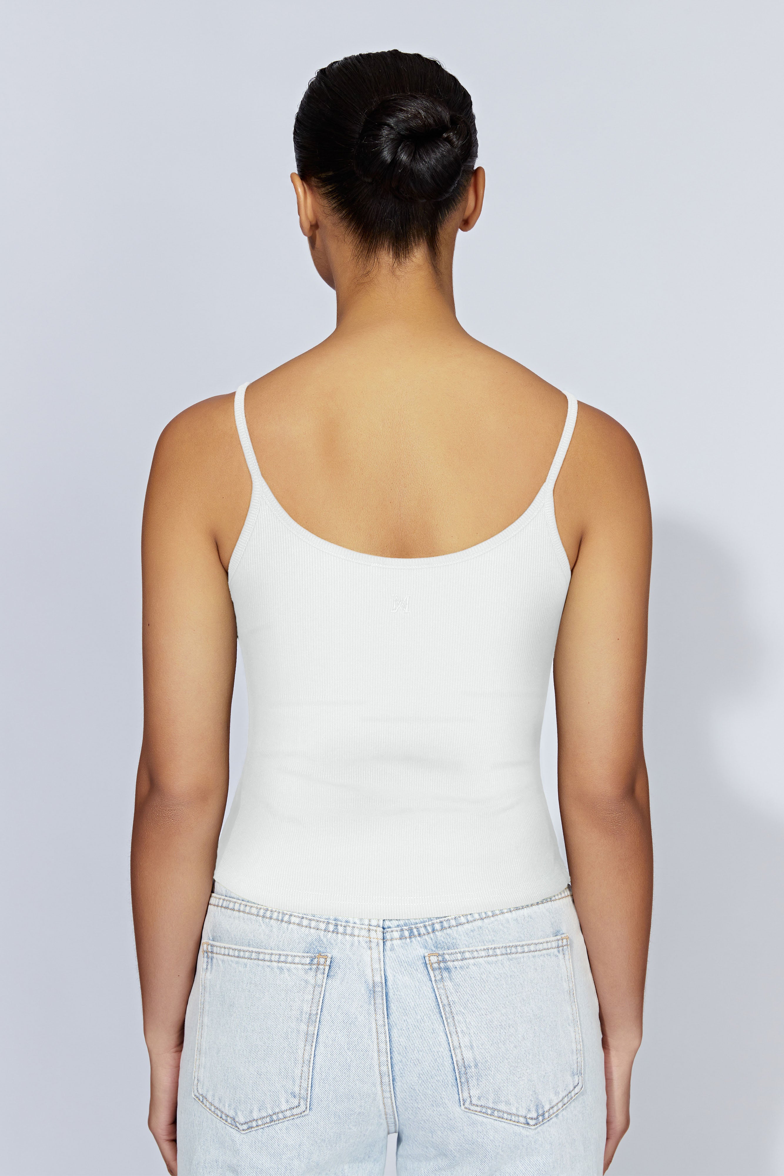 MESHKI Alexis Ribbed Cami Longline Top - White