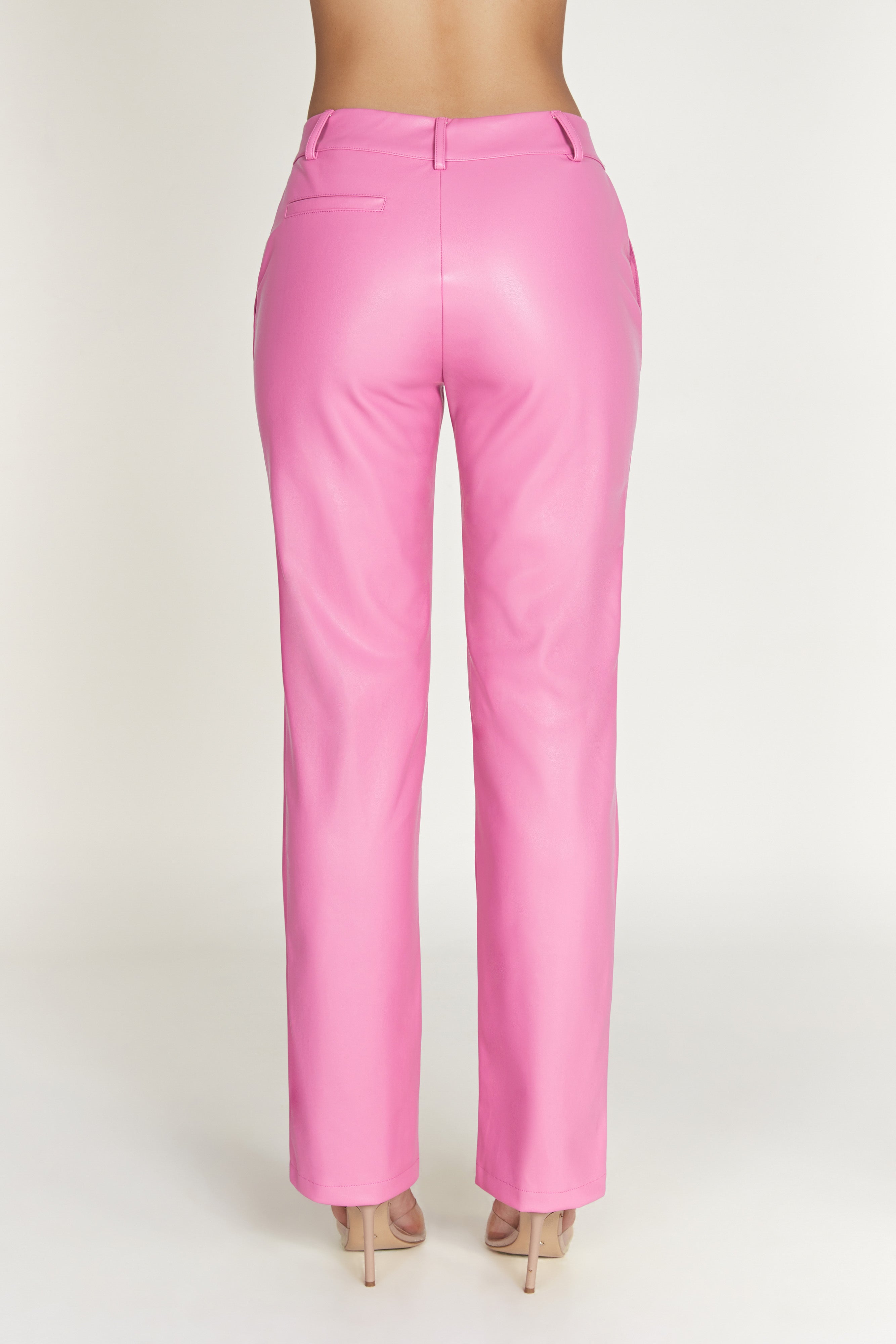MESHKI Matilda Slouchy Low Rise Faux Leather Pant - Rose Pink